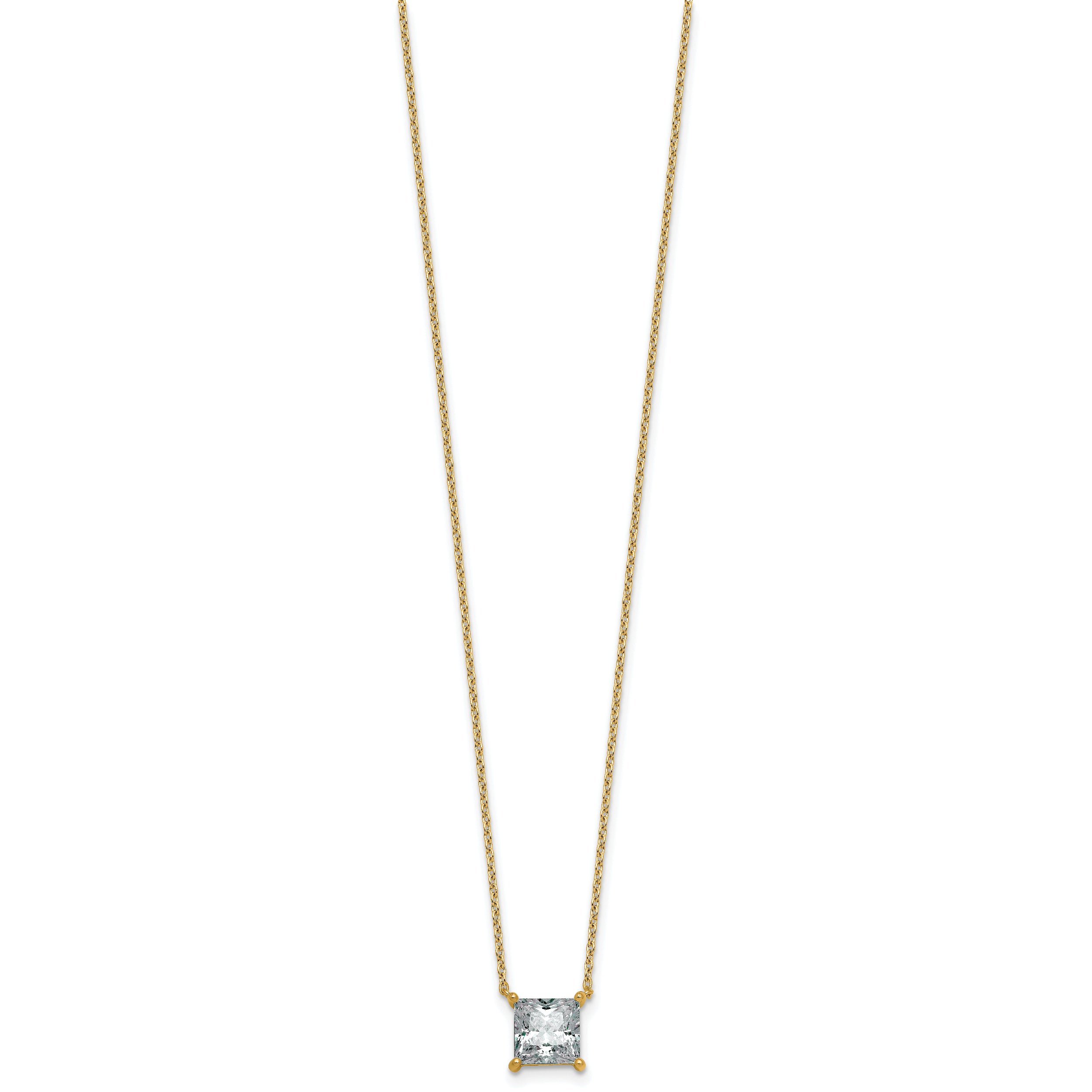14k 2 carat Certified Lab Grown Diamond VS+ F+ Princess Complete Four Prong 18 inch Pendant Necklace
