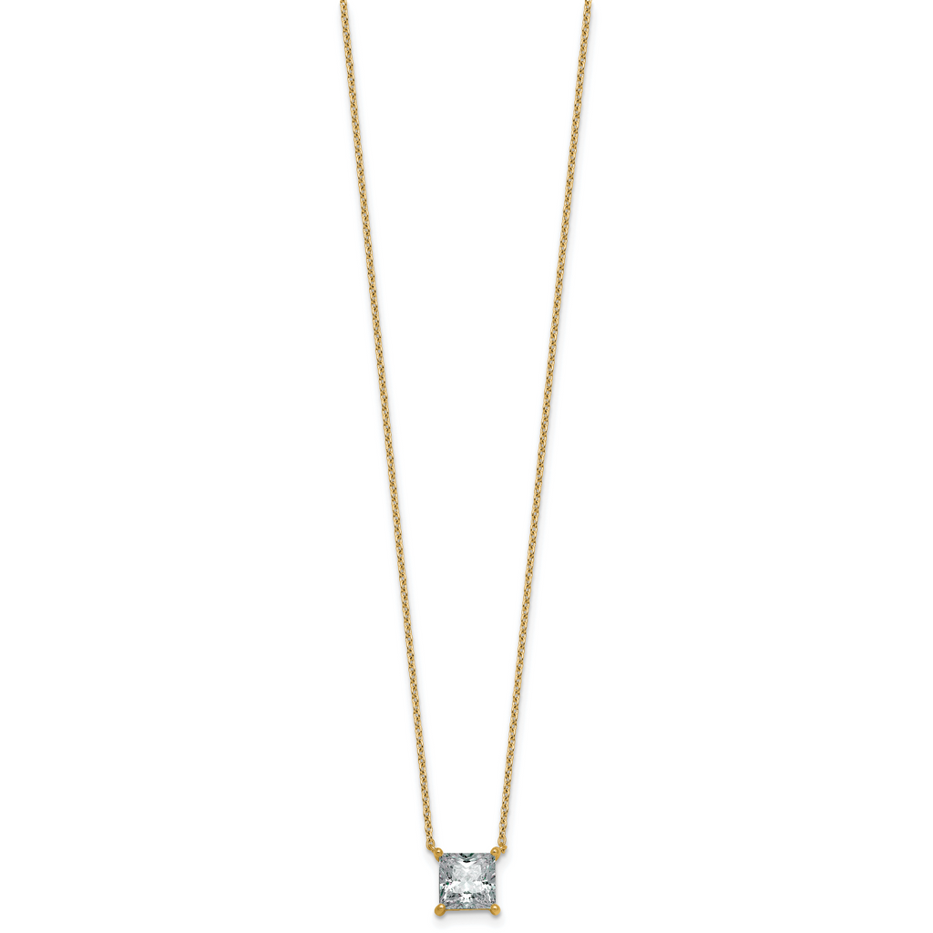 14k 2 carat Certified Lab Grown Diamond VS+ F+ Princess Complete Four Prong 18 inch Pendant Necklace