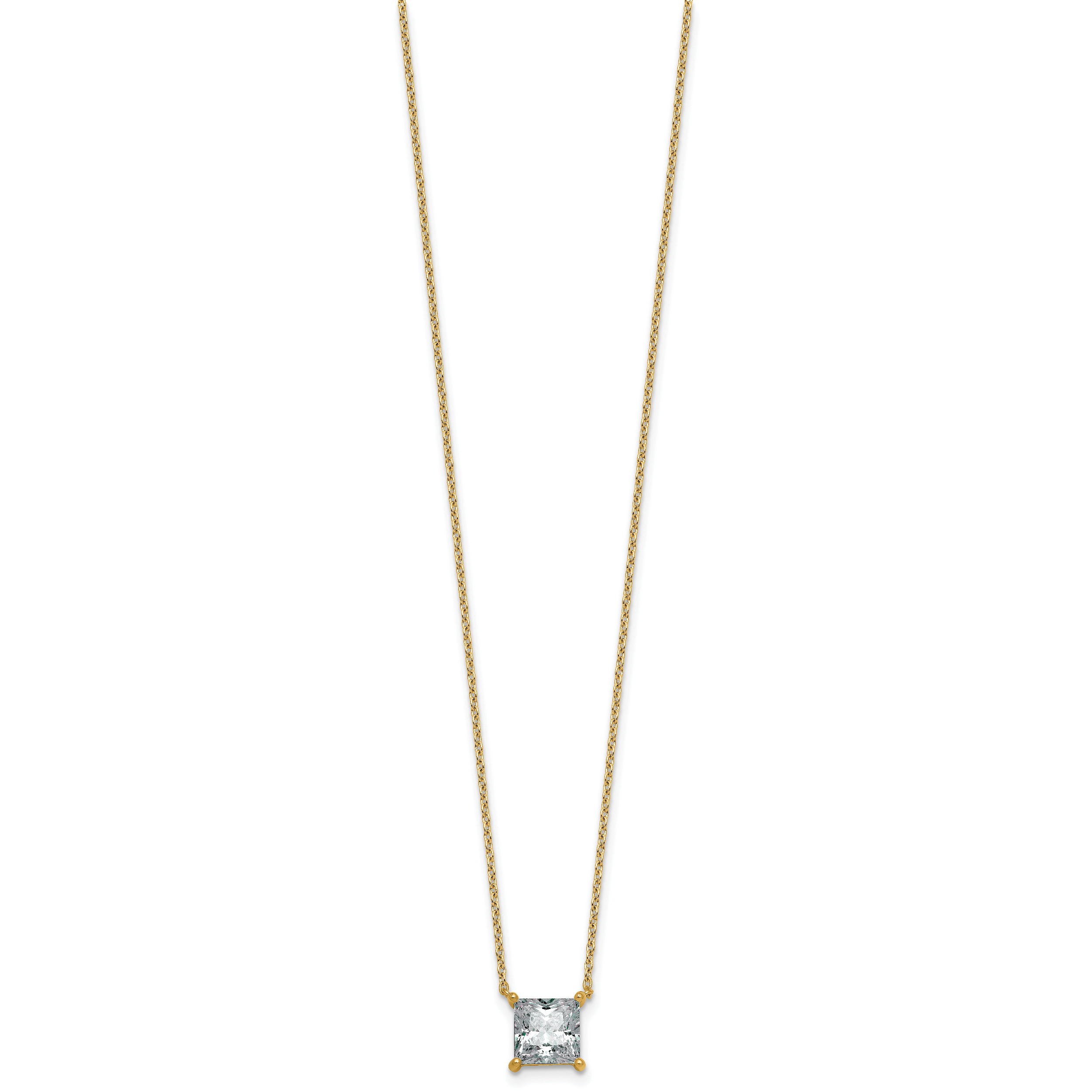 14k 2 carat Lab Grown Diamond VS+ F+ Princess Complete Four Prong 18 inch Pendant Necklace