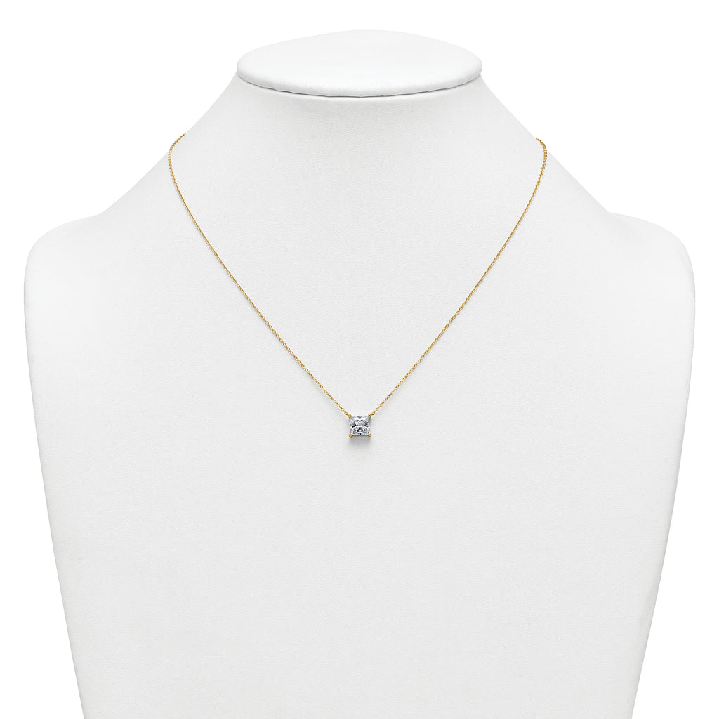 14k 2 carat Lab Grown Diamond VS+ F+ Princess Complete Four Prong 18 inch Pendant Necklace