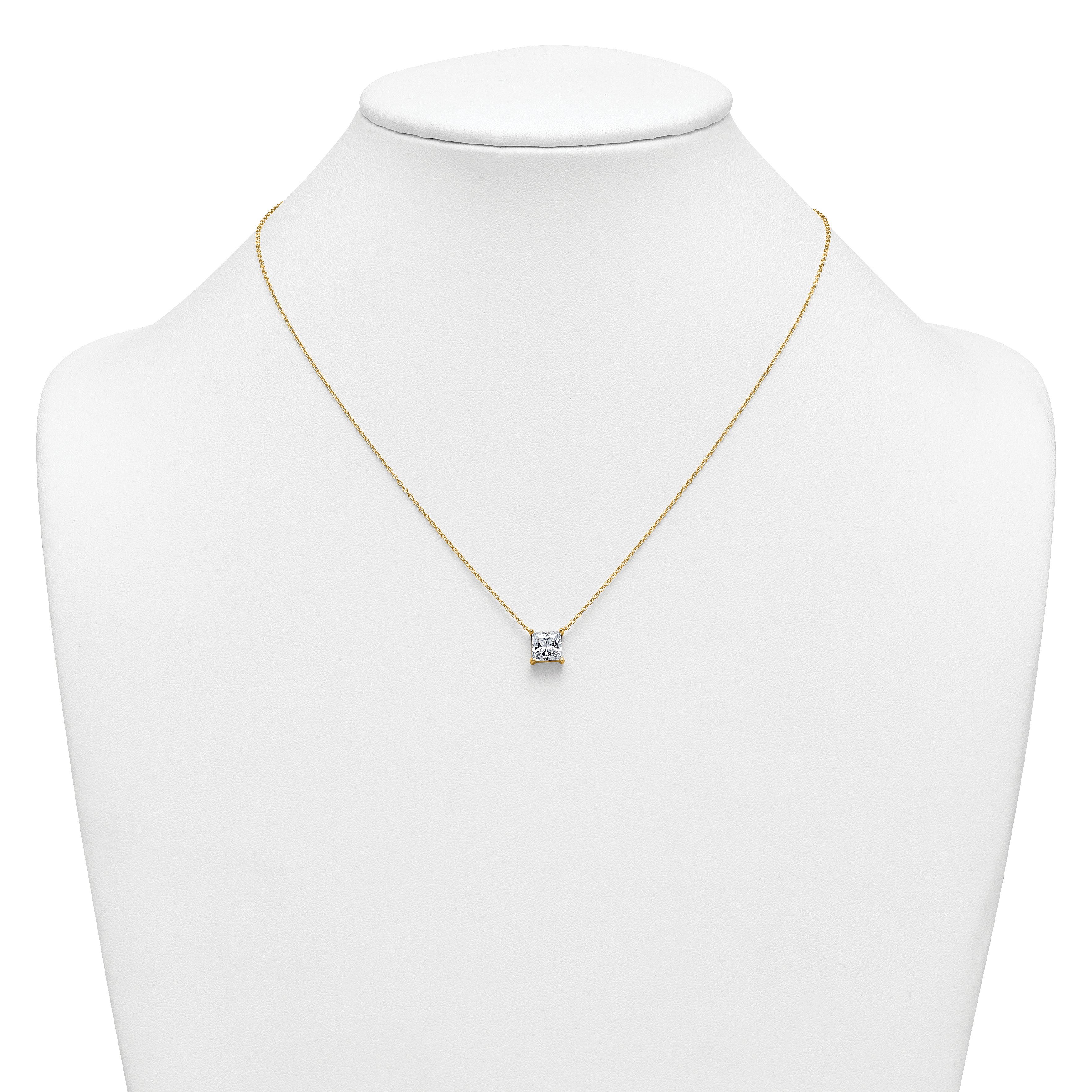 14k 2 carat Lab Grown Diamond VS+ F+ Princess Complete Four Prong 18 inch Pendant Necklace