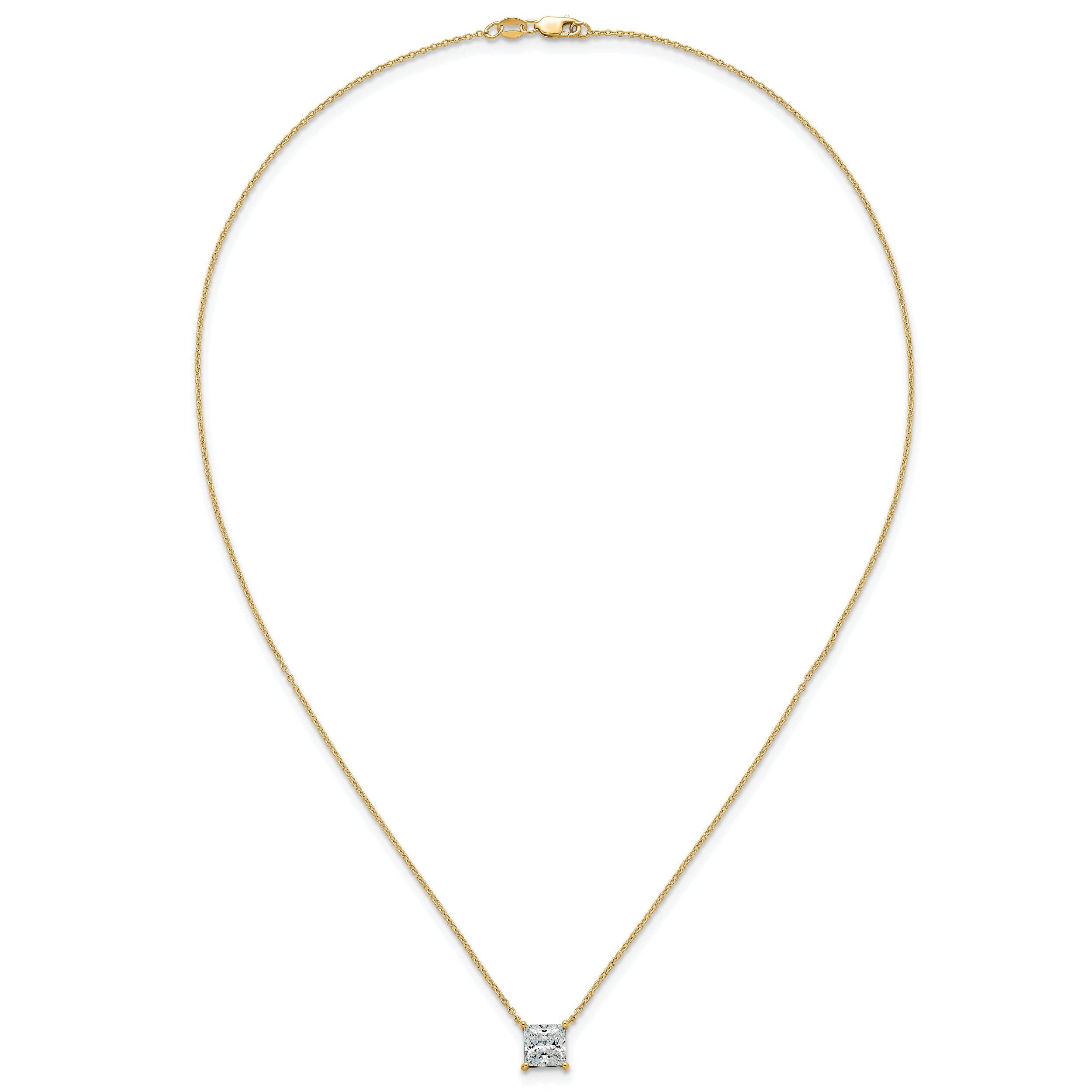 14k 2 carat Certified Lab Grown Diamond VS+ F+ Princess Complete Four Prong 18 inch Pendant Necklace