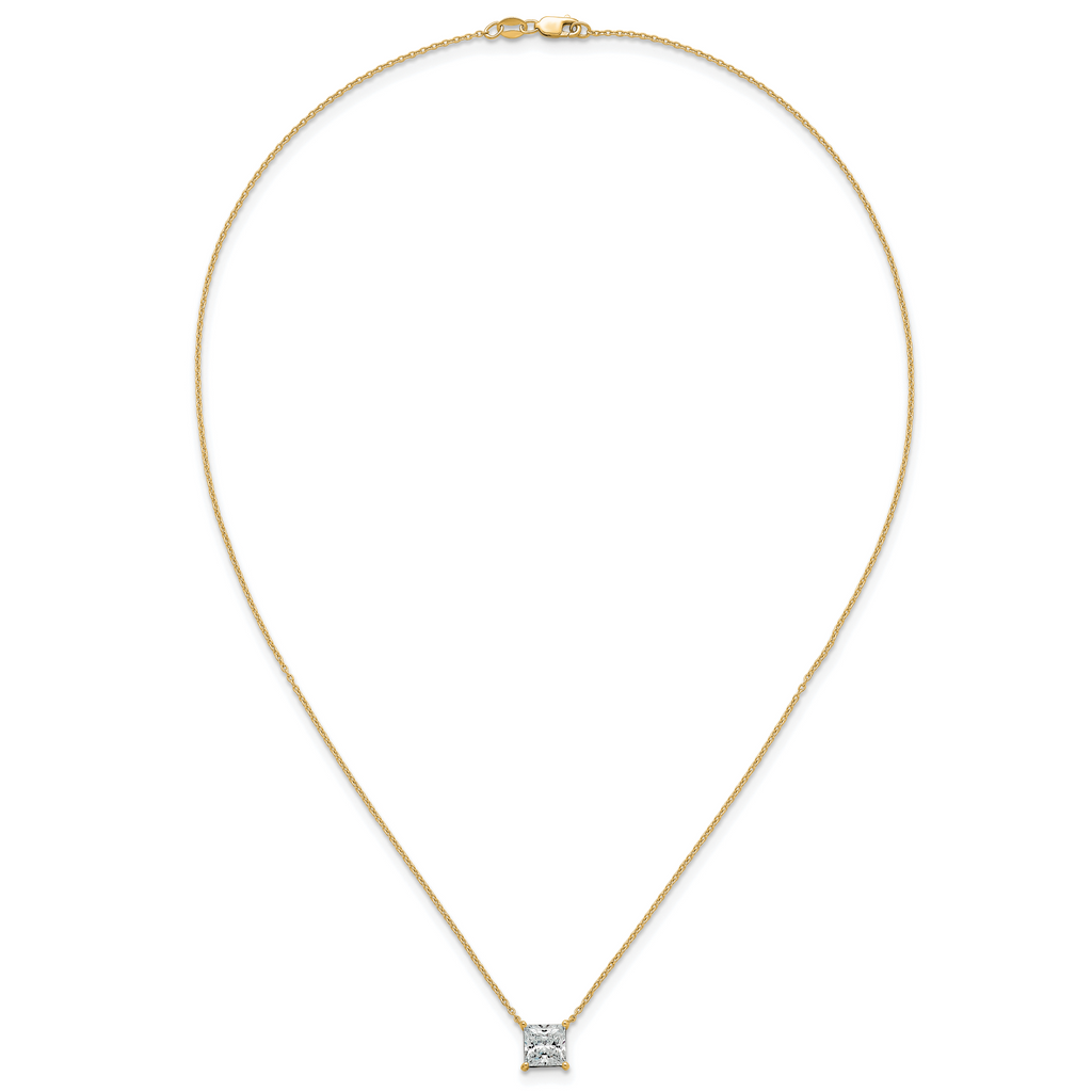 14k 2 carat Certified Lab Grown Diamond VS+ F+ Princess Complete Four Prong 18 inch Pendant Necklace