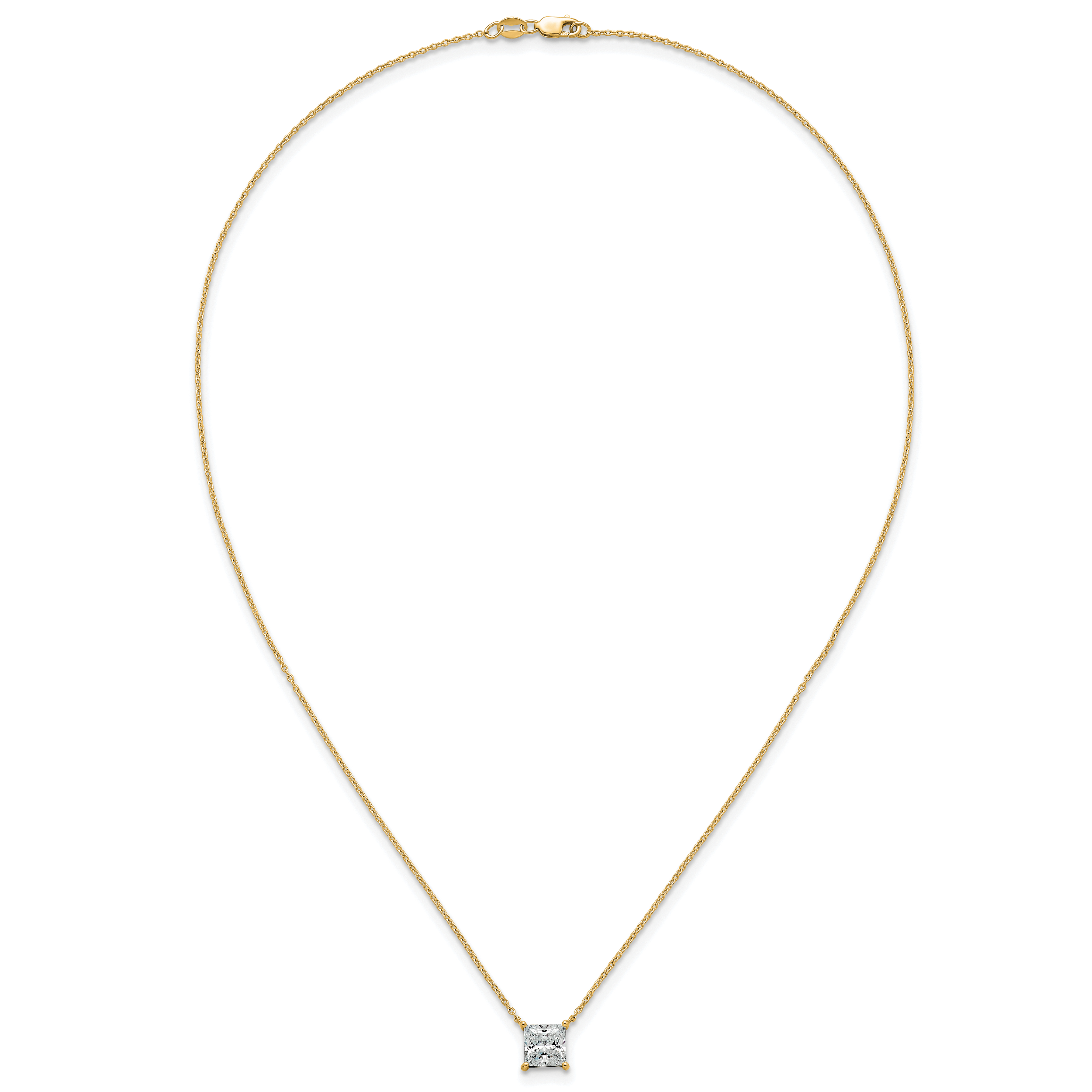 14k 2 carat Certified Lab Grown Diamond VS+ F+ Princess Complete Four Prong 18 inch Pendant Necklace