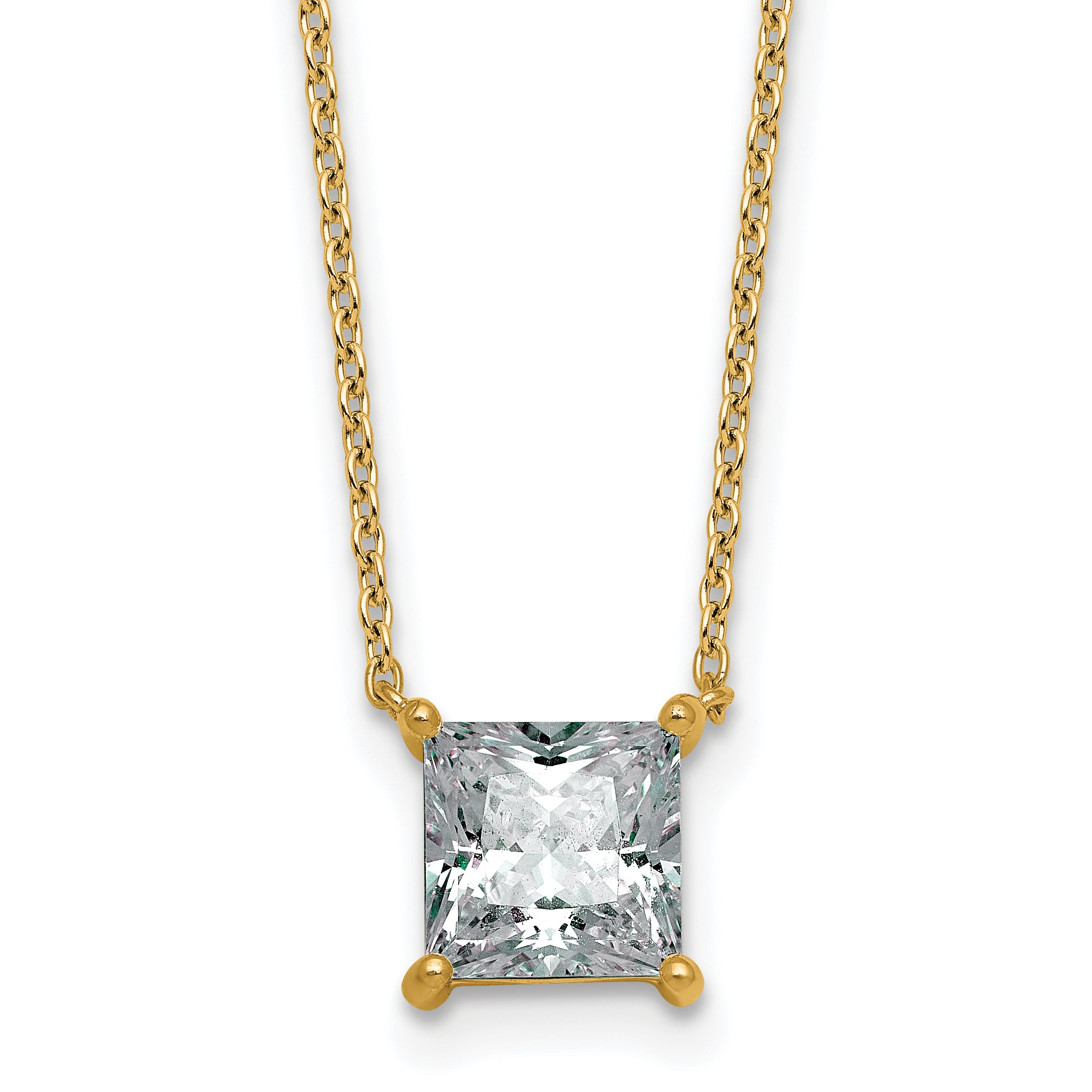 14k 2 carat Certified Lab Grown Diamond VS+ F+ Princess Complete Four Prong 18 inch Pendant Necklace