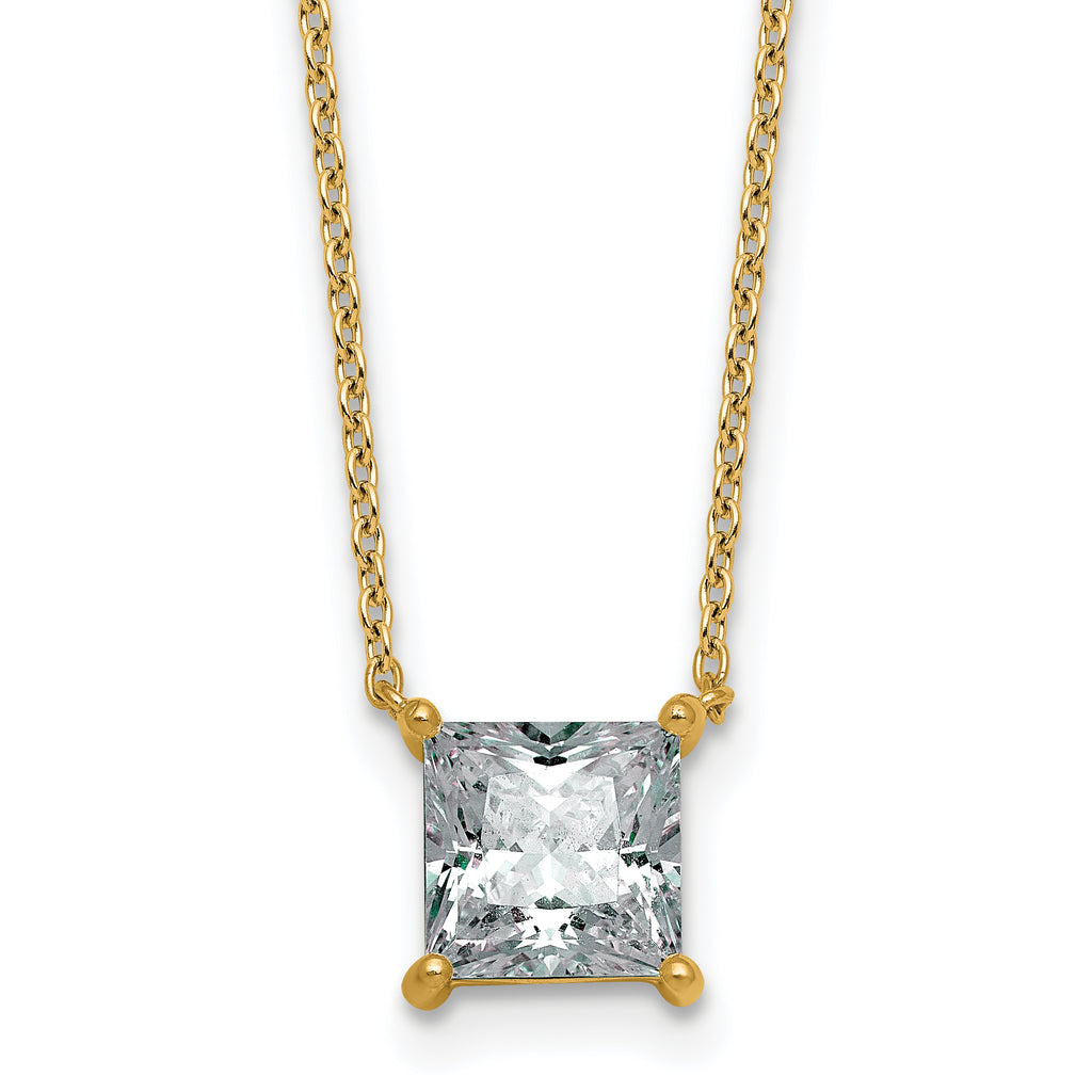 14k 2 carat Lab Grown Diamond VS+ F+ Princess Complete Four Prong 18 inch Pendant Necklace