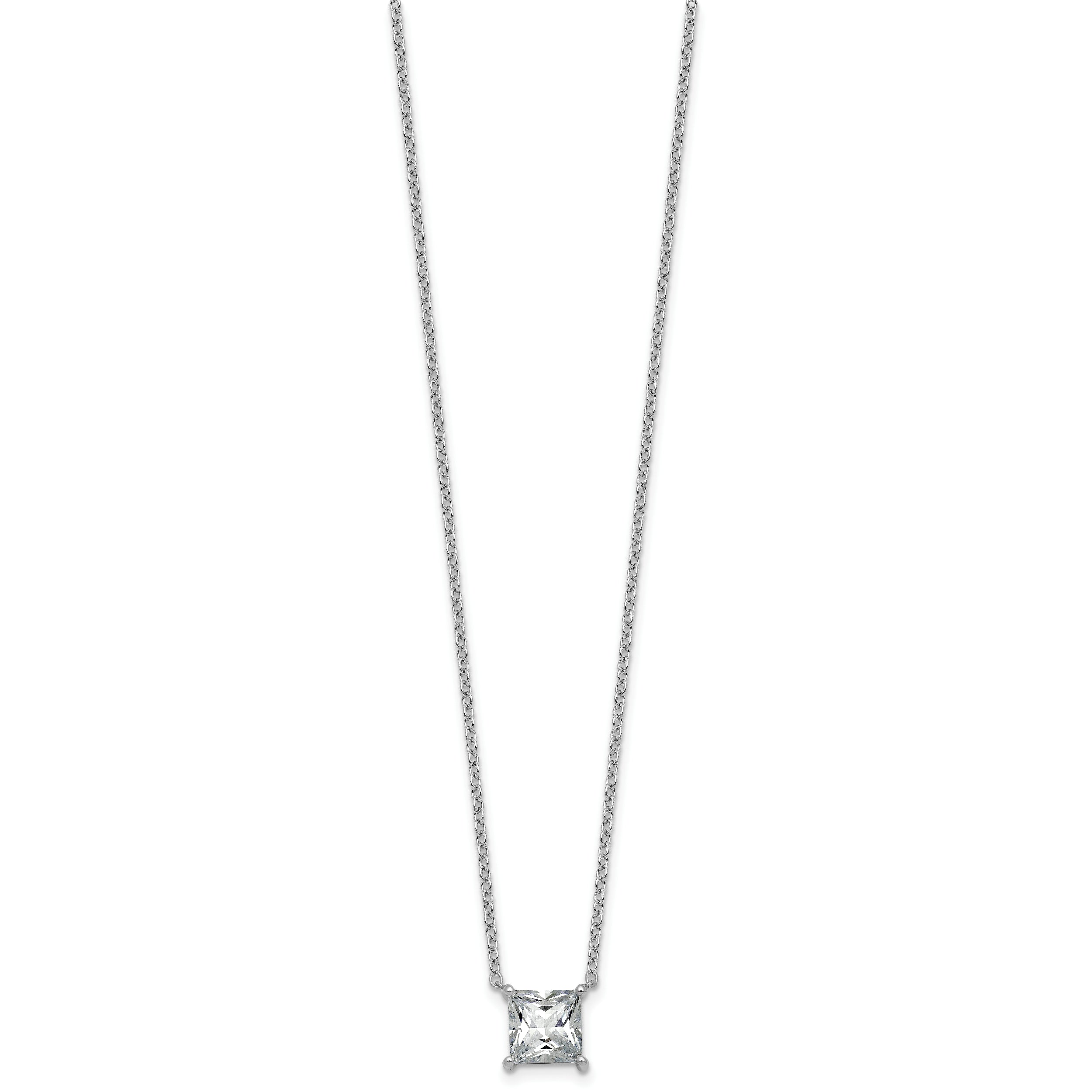 14k White Gold 2 1/2 carat Certified Lab Grown Diamond VS/SI+ G+ Princess Complete Four Prong 18 inch Pendant Necklace