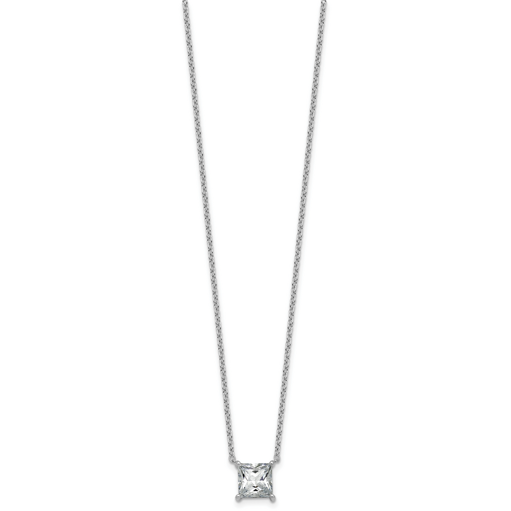 14k White Gold 2 1/2 carat Certified Lab Grown Diamond VS/SI+ G+ Princess Complete Four Prong 18 inch Pendant Necklace
