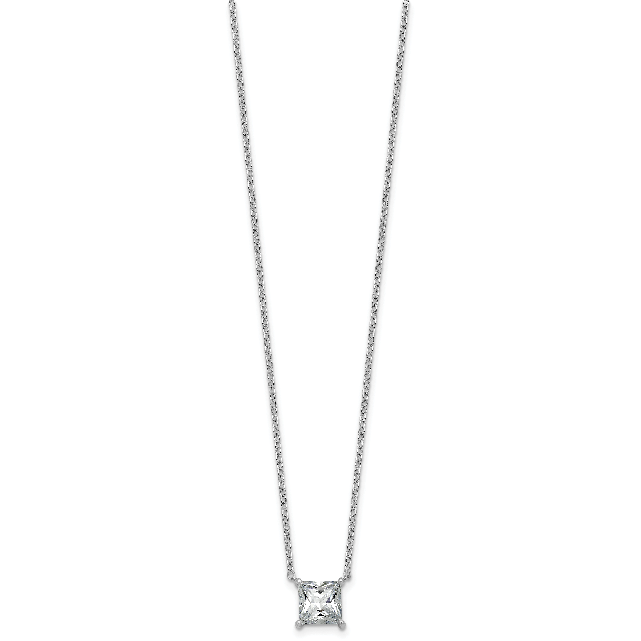 14k White Gold 2 1/2 carat Certified Lab Grown Diamond VS/SI+ G+ Princess Complete Four Prong 18 inch Pendant Necklace