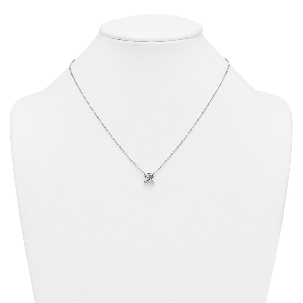 14k White Gold 2 1/2 carat Lab Grown Diamond VS/SI+ G+ Princess Complete Four Prong 18 inch Pendant Necklace