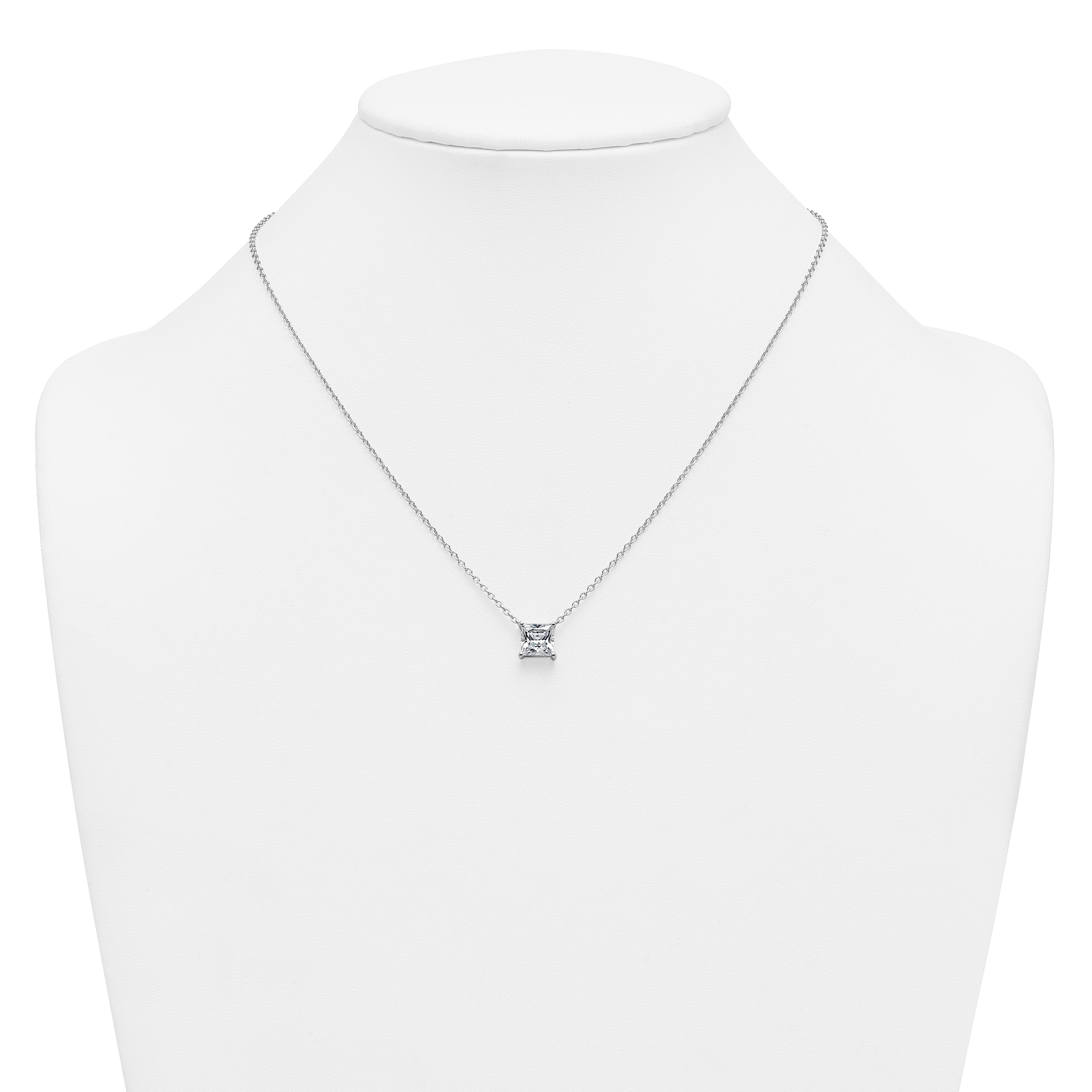 14k White Gold 2 1/2 carat Certified Lab Grown Diamond VS/SI+ G+ Princess Complete Four Prong 18 inch Pendant Necklace
