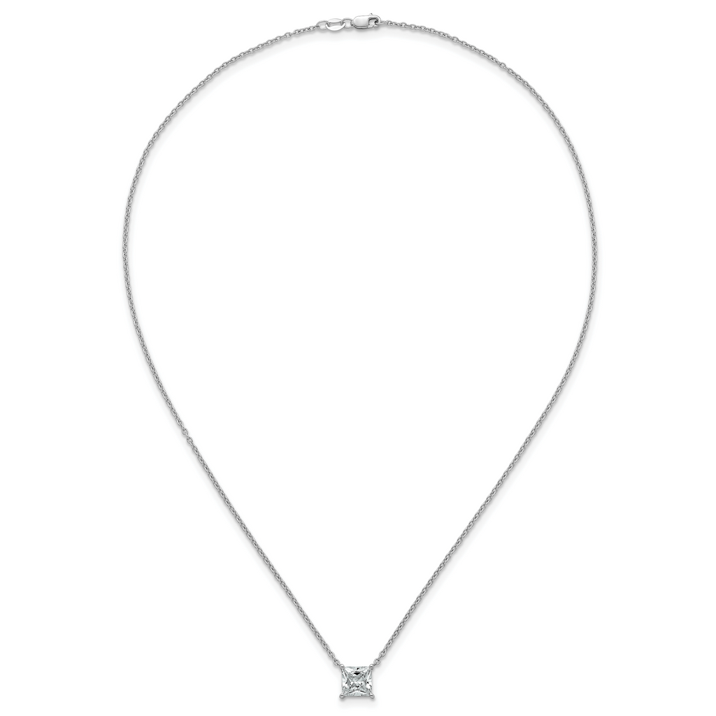 14k White Gold 2 1/2 carat Lab Grown Diamond VS/SI+ G+ Princess Complete Four Prong 18 inch Pendant Necklace