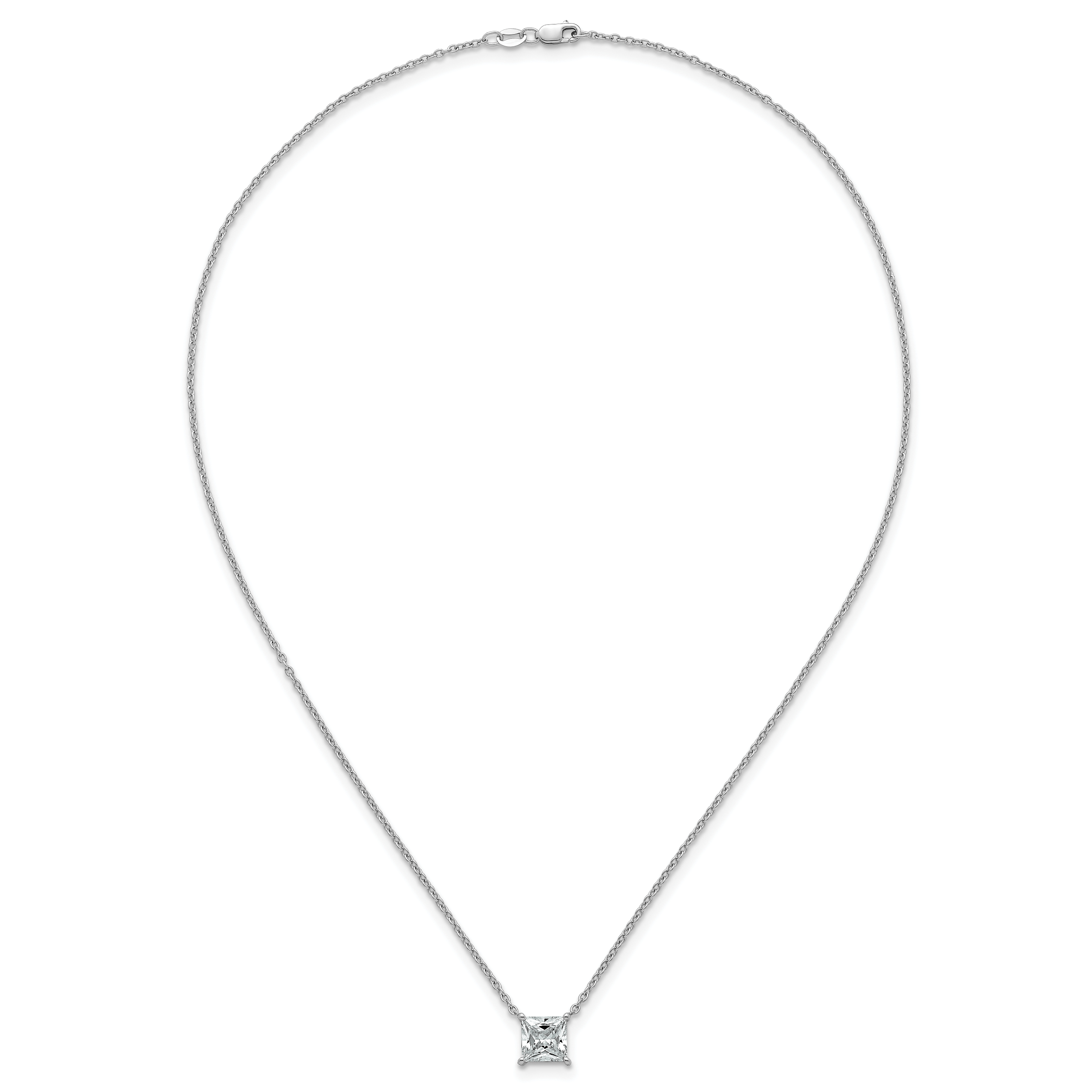 14k White Gold 2 1/2 carat Lab Grown Diamond VS/SI+ G+ Princess Complete Four Prong 18 inch Pendant Necklace
