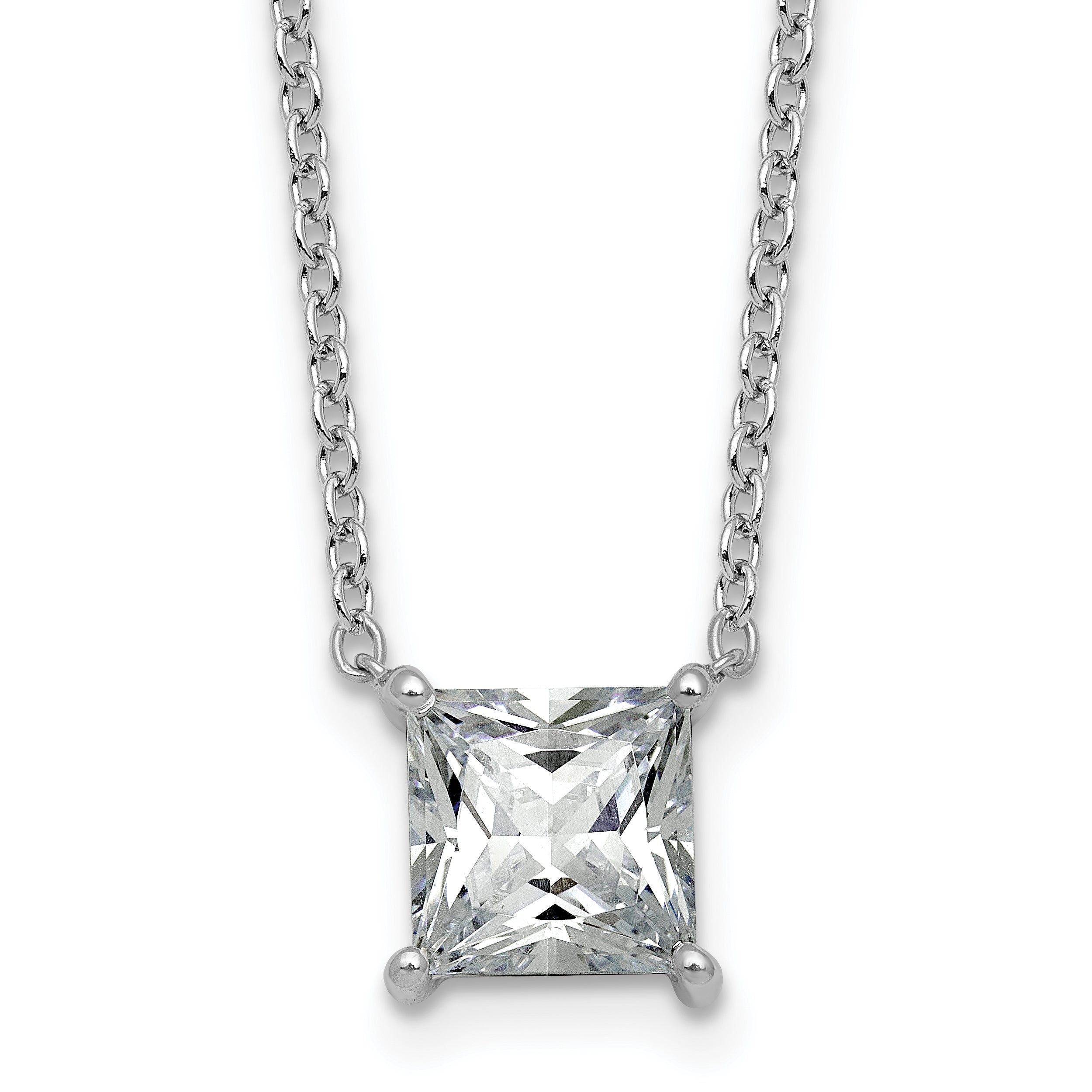 14k White Gold 2 1/2 carat Lab Grown Diamond VS/SI+ G+ Princess Complete Four Prong 18 inch Pendant Necklace Main image