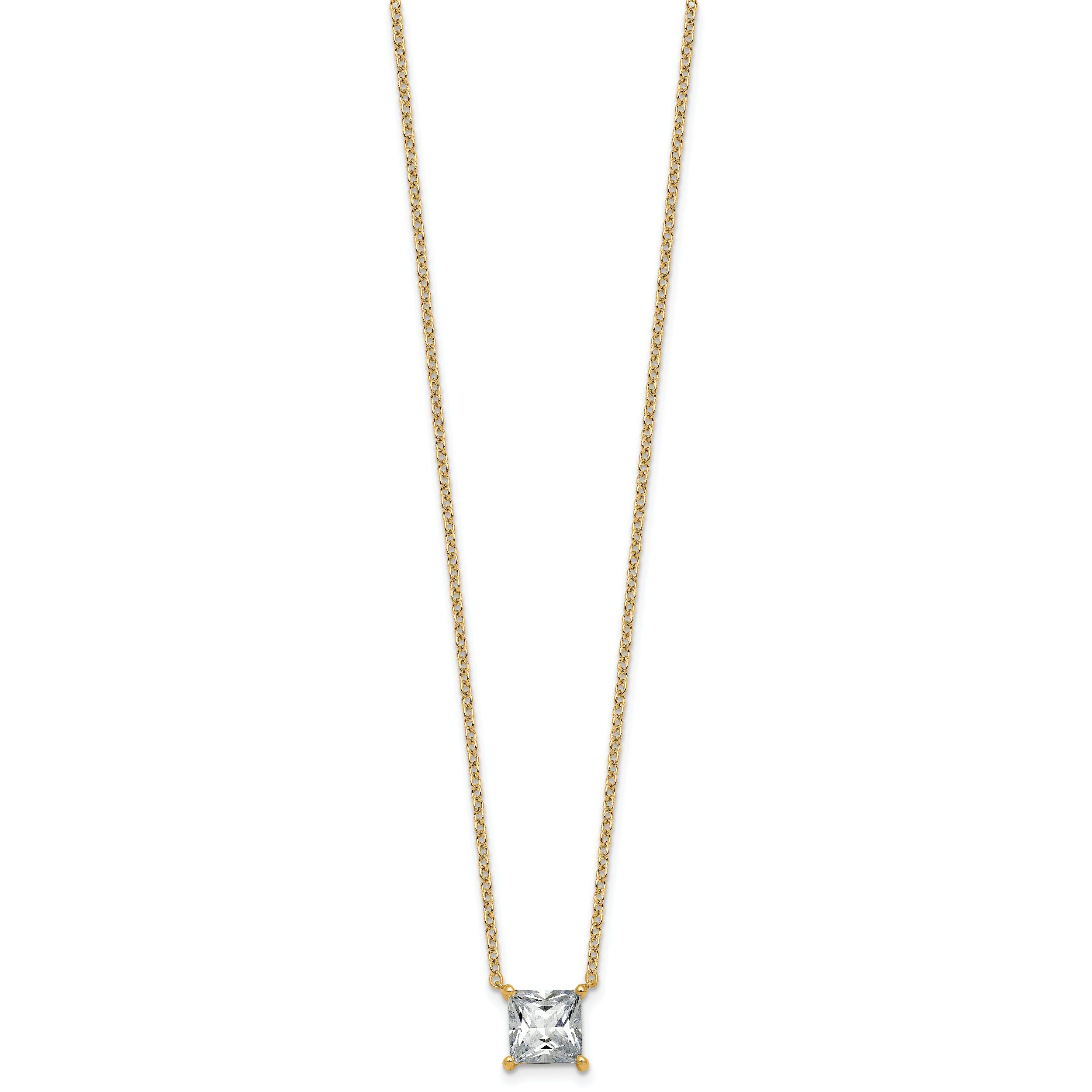 14k 2 1/2 carat Lab Grown Diamond VS+ F+ Princess Complete Four Prong 18 inch Pendant Necklace