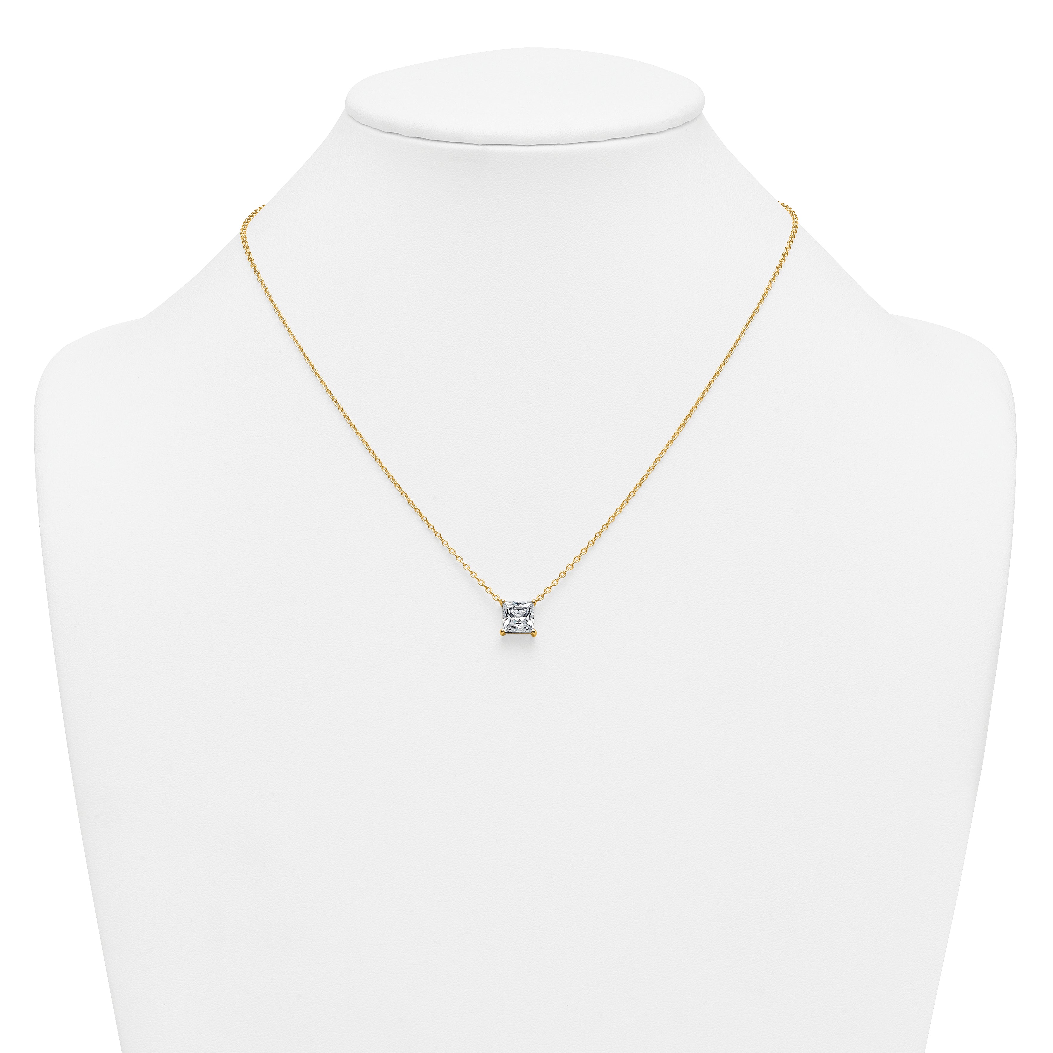14k 2 1/2 carat Lab Grown Diamond VS+ F+ Princess Complete Four Prong 18 inch Pendant Necklace