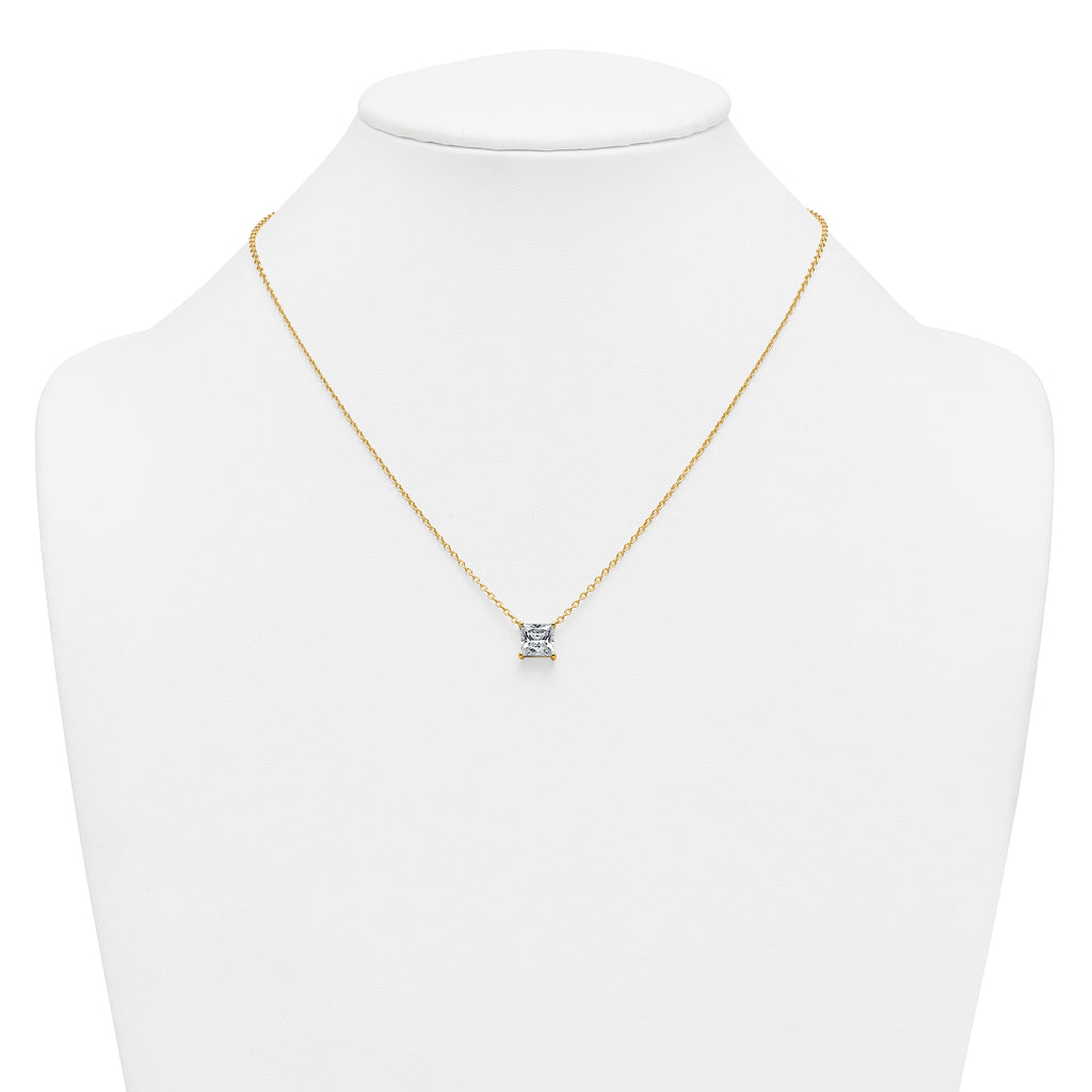 14k 2 1/2 carat Lab Grown Diamond VS+ F+ Princess Complete Four Prong 18 inch Pendant Necklace