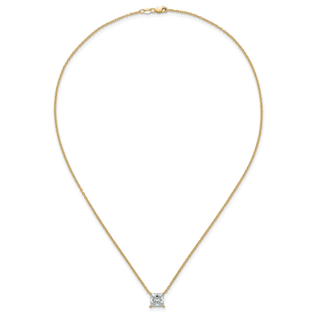 14k 2 1/2 carat Certified Lab Grown Diamond VS+ F+ Princess Complete Four Prong 18 inch Pendant Necklace