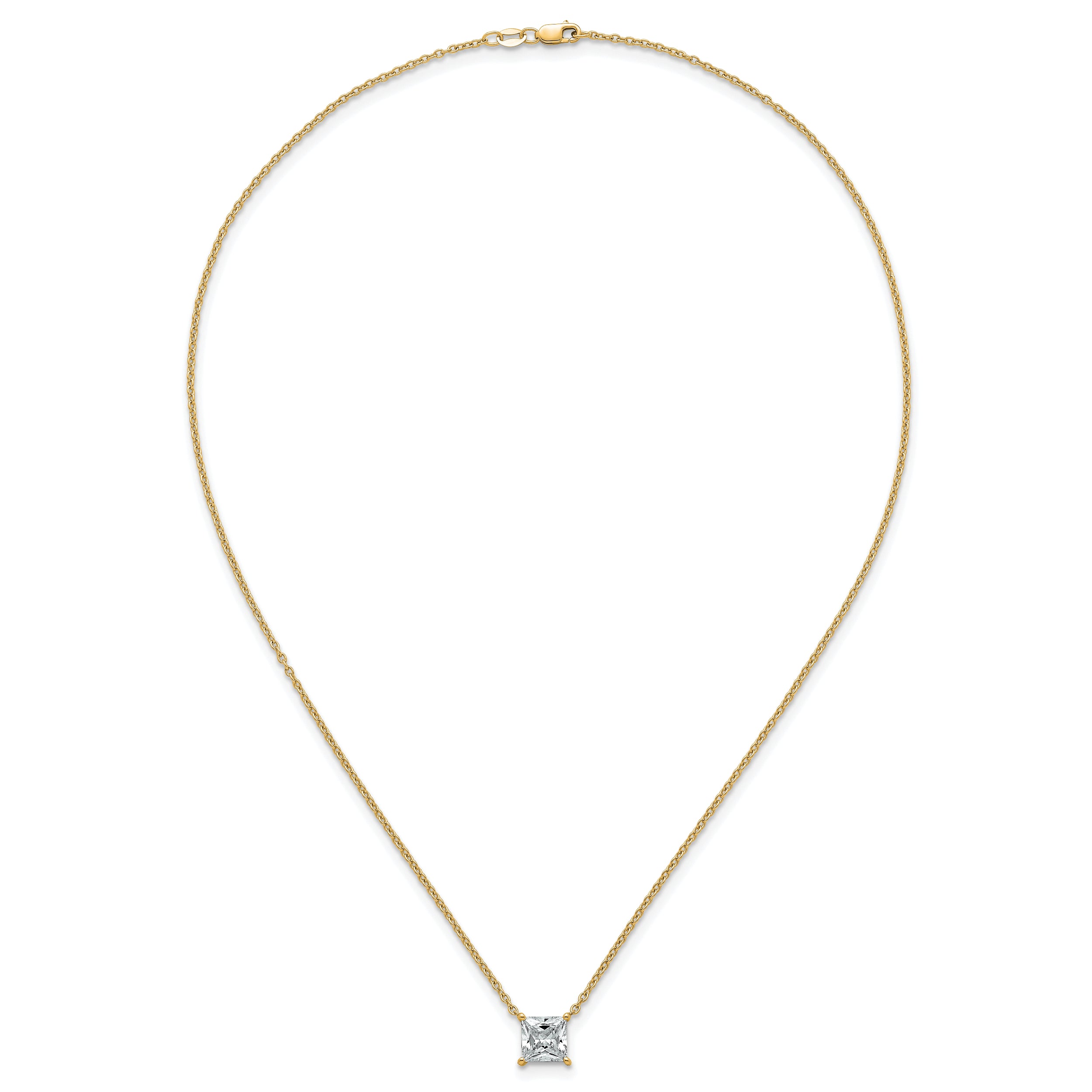 14k 2 1/2 carat Lab Grown Diamond VS+ F+ Princess Complete Four Prong 18 inch Pendant Necklace