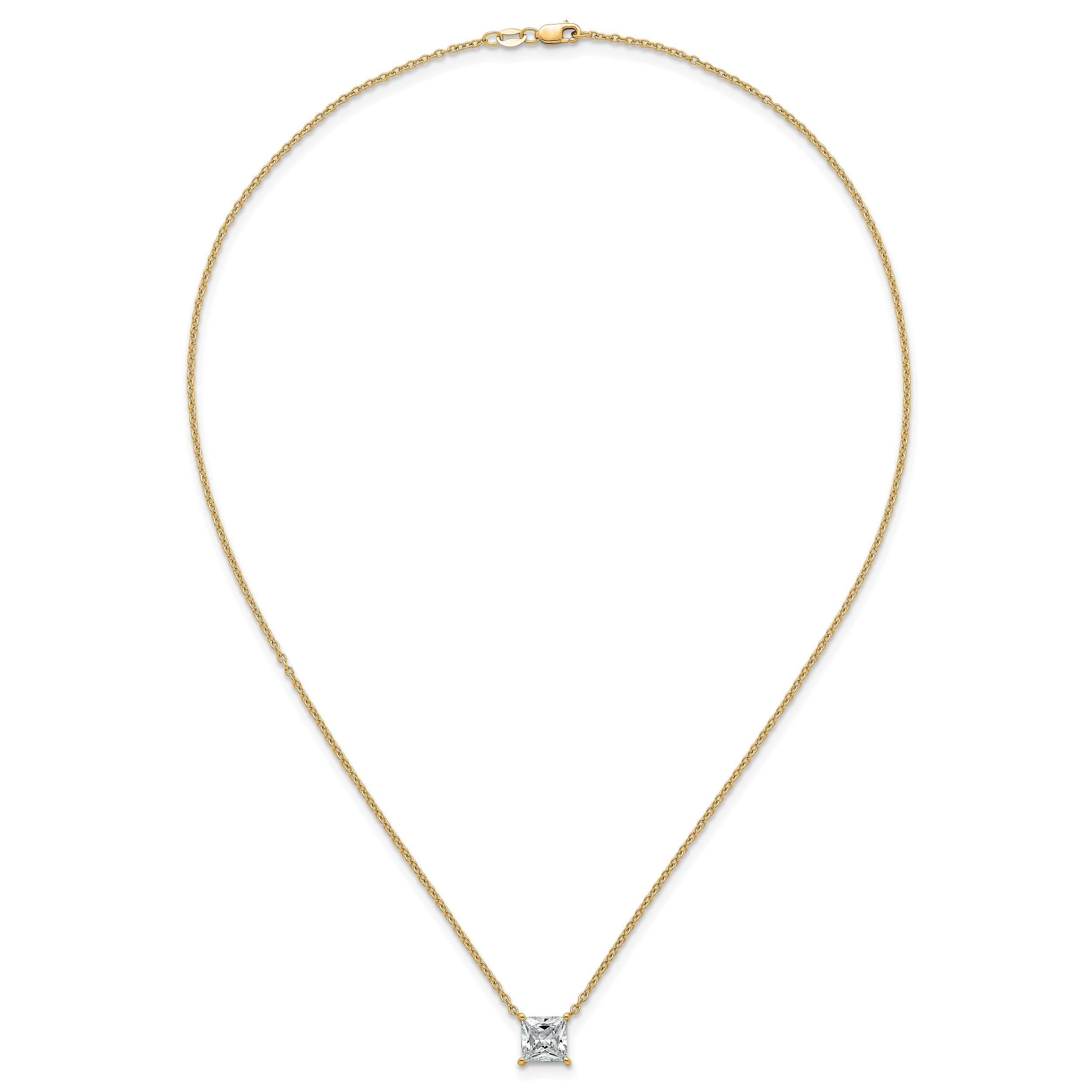 14k 2 1/2 carat Lab Grown Diamond VS+ F+ Princess Complete Four Prong 18 inch Pendant Necklace