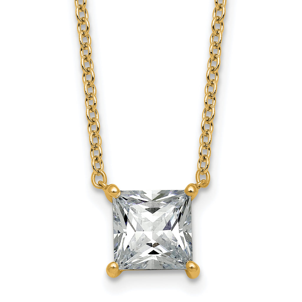 14k 2 1/2 carat Certified Lab Grown Diamond VS+ F+ Princess Complete Four Prong 18 inch Pendant Necklace
