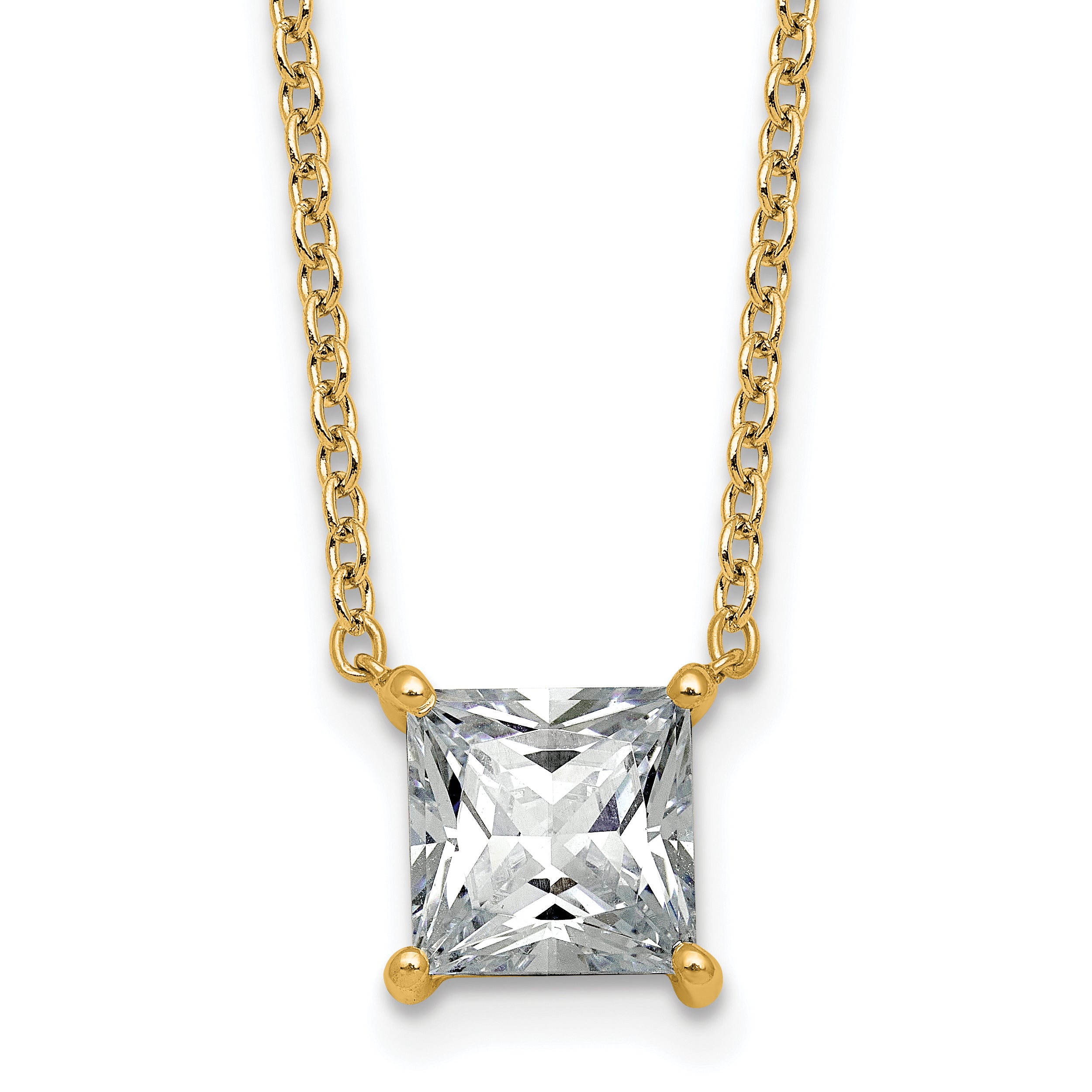 14k 2 1/2 carat Certified Lab Grown Diamond VS+ F+ Princess Complete Four Prong 18 inch Pendant Necklace