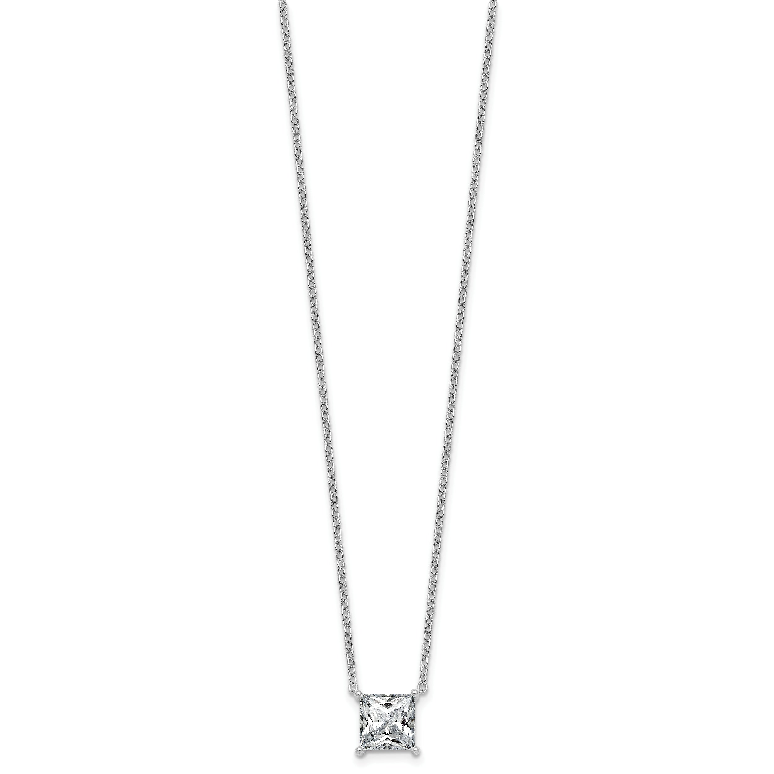 14k White Gold 3 carat Lab Grown Diamond VS/SI+ G+ Princess Complete Four Prong 18 inch Pendant Necklace