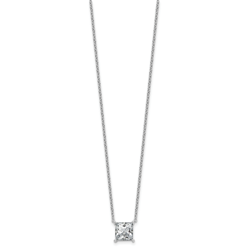 14k White Gold 3 carat Certified Lab Grown Diamond VS/SI+ G+ Princess Complete Four Prong 18 inch Pendant Necklace