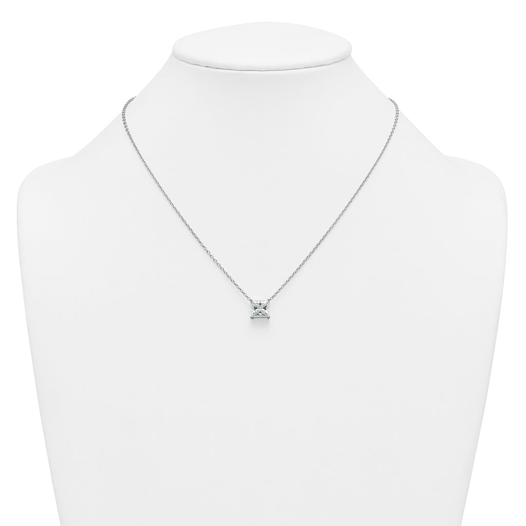 14k White Gold 3 carat Certified Lab Grown Diamond VS/SI+ G+ Princess Complete Four Prong 18 inch Pendant Necklace