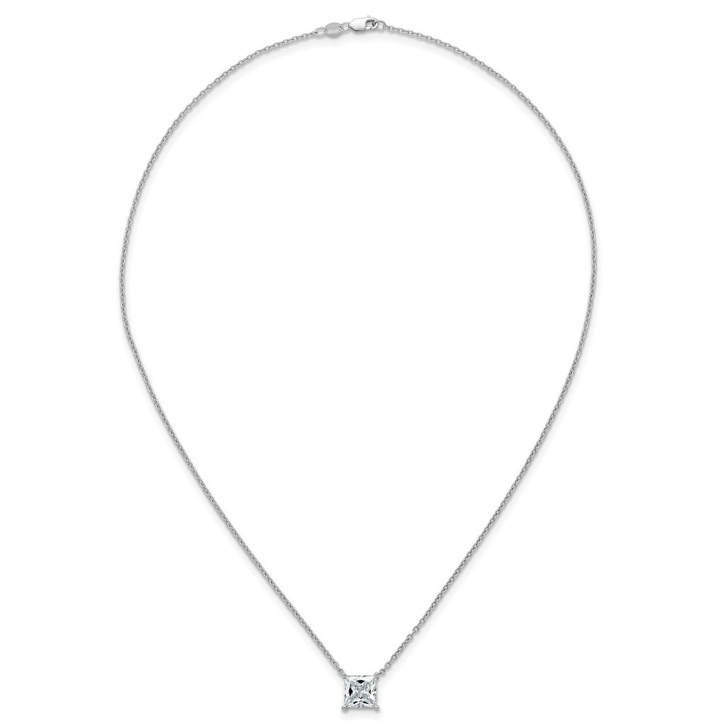 14k White Gold 3 carat Lab Grown Diamond VS/SI+ G+ Princess Complete Four Prong 18 inch Pendant Necklace