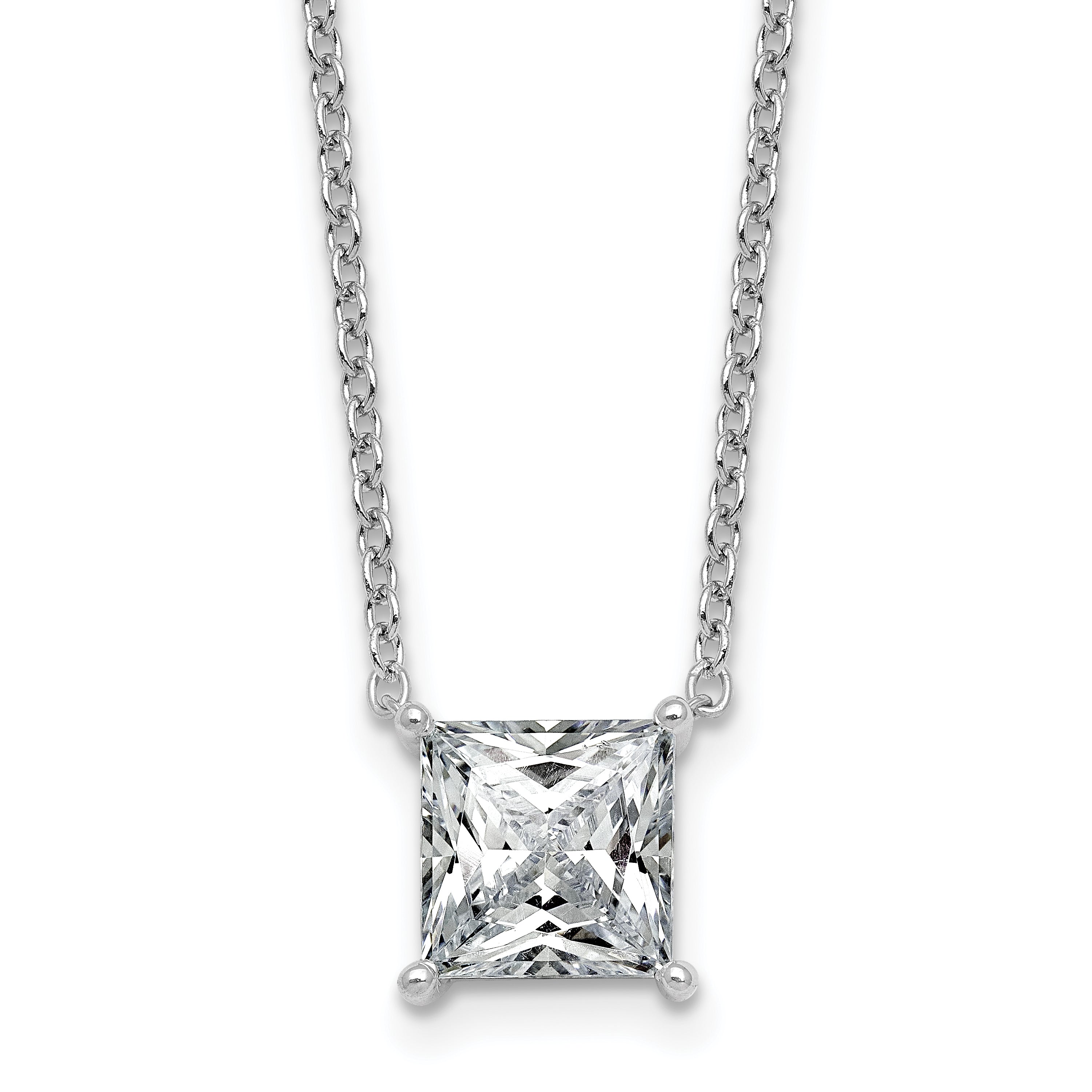 14k White Gold 3 carat Lab Grown Diamond VS/SI+ G+ Princess Complete Four Prong 18 inch Pendant Necklace Main image