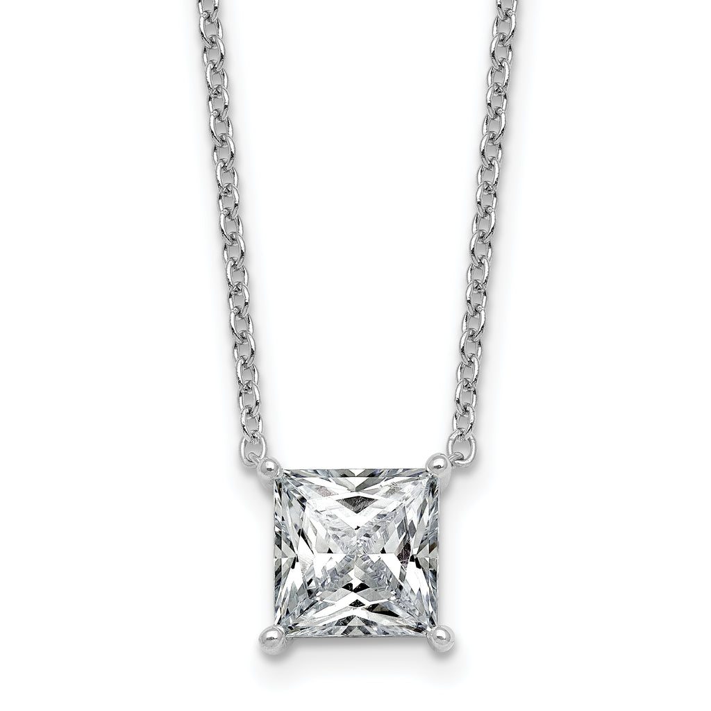 14k White Gold 3 carat Certified Lab Grown Diamond VS/SI+ G+ Princess Complete Four Prong 18 inch Pendant Necklace