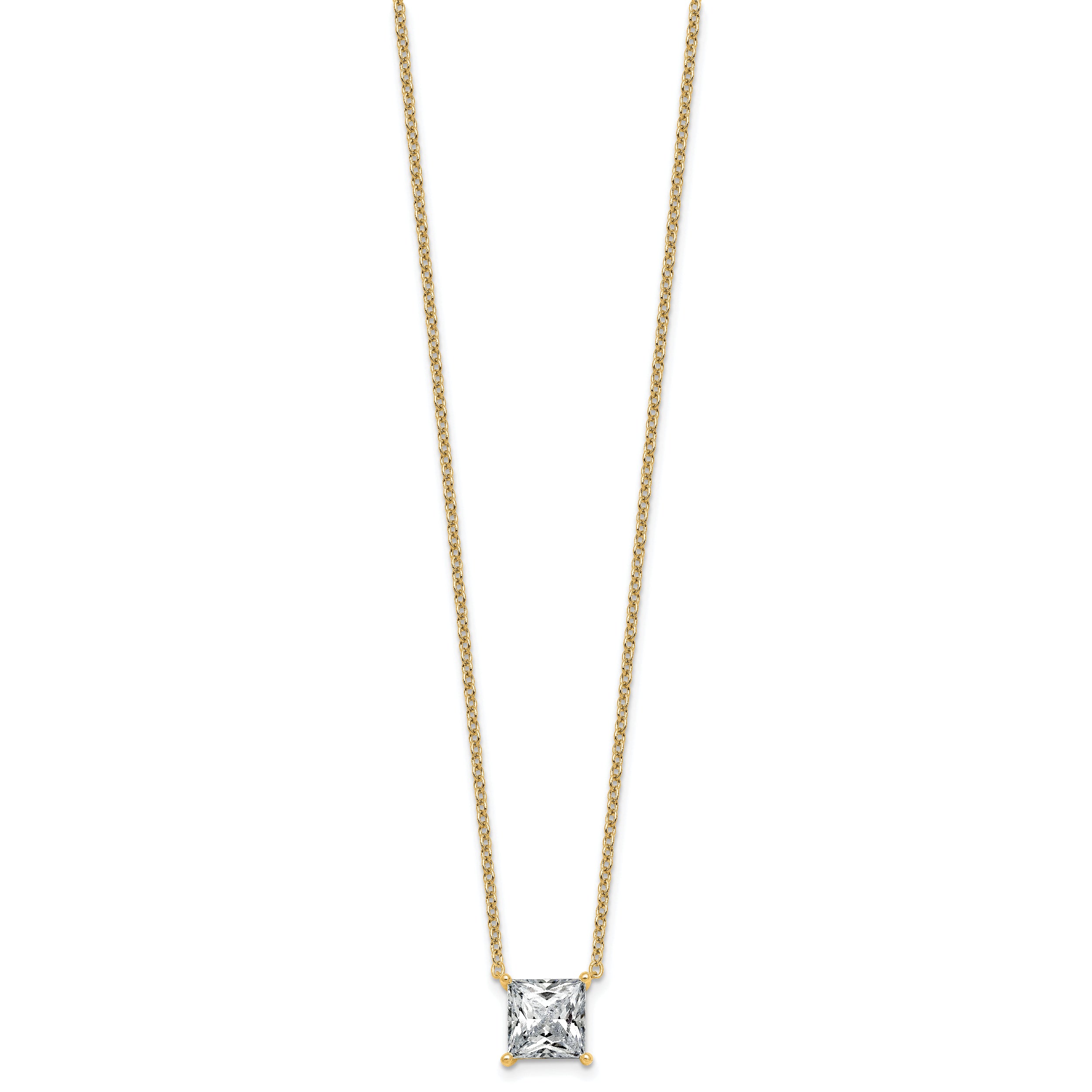 14k 3 carat Certified Lab Grown Diamond VS+ F+ Princess Complete Four Prong 18 inch Pendant Necklace