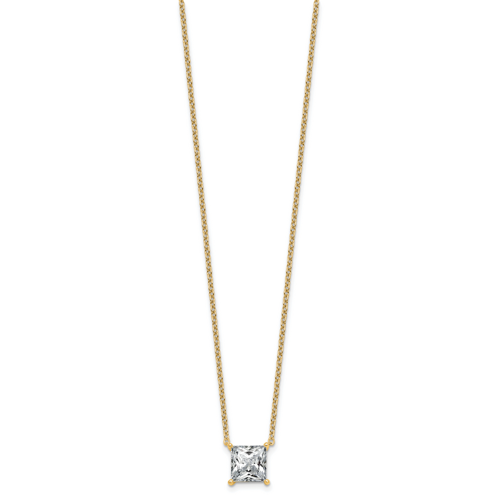 14k 3 carat Certified Lab Grown Diamond VS+ F+ Princess Complete Four Prong 18 inch Pendant Necklace