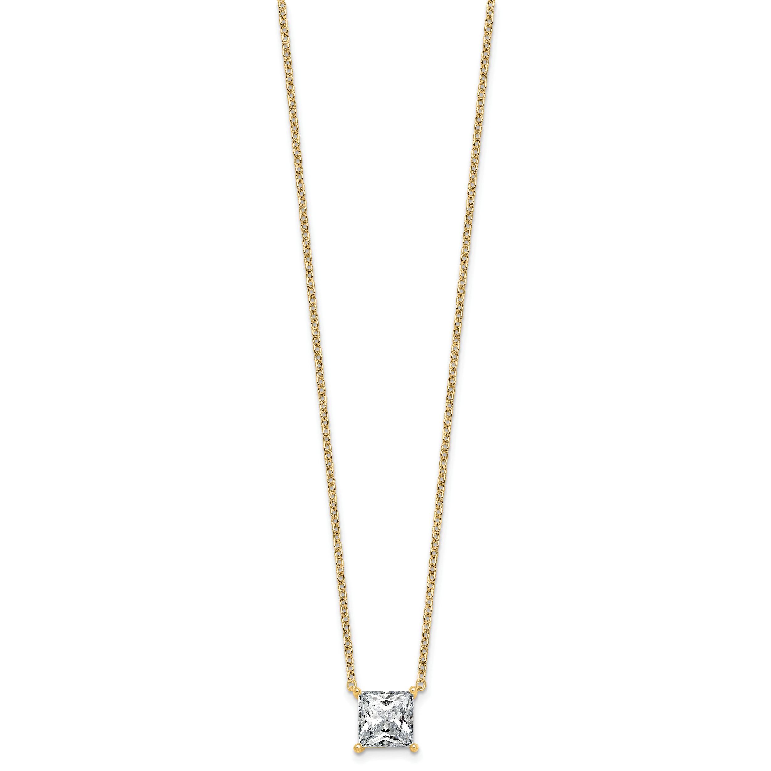 14k 3 carat Certified Lab Grown Diamond VS+ F+ Princess Complete Four Prong 18 inch Pendant Necklace