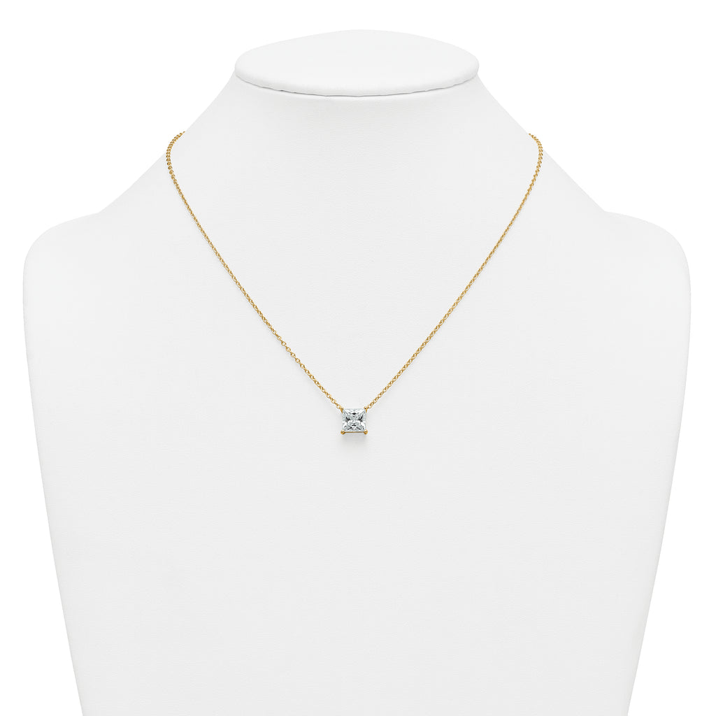 14k 3 carat Lab Grown Diamond VS+ F+ Princess Complete Four Prong 18 inch Pendant Necklace