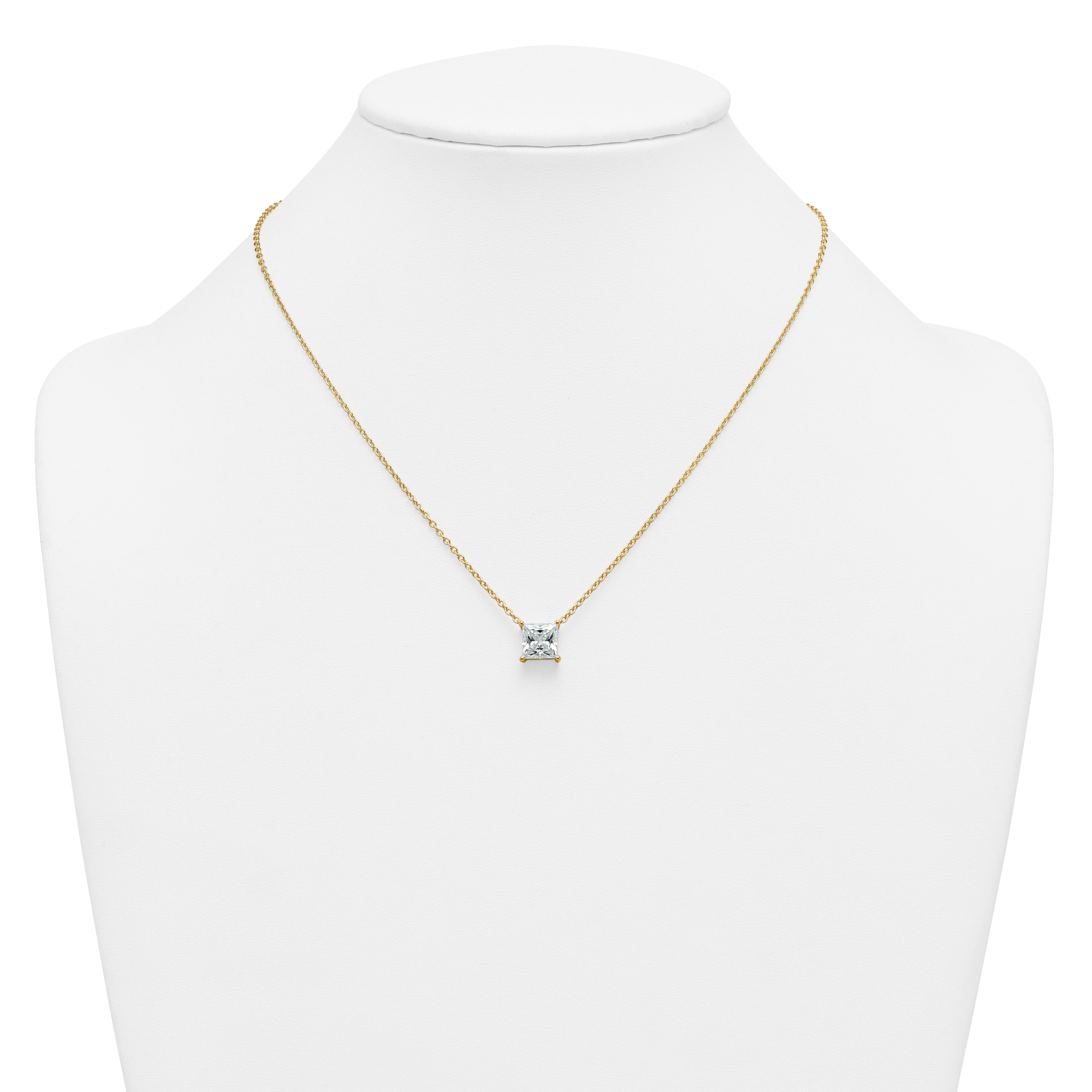 14k 3 carat Lab Grown Diamond VS+ F+ Princess Complete Four Prong 18 inch Pendant Necklace