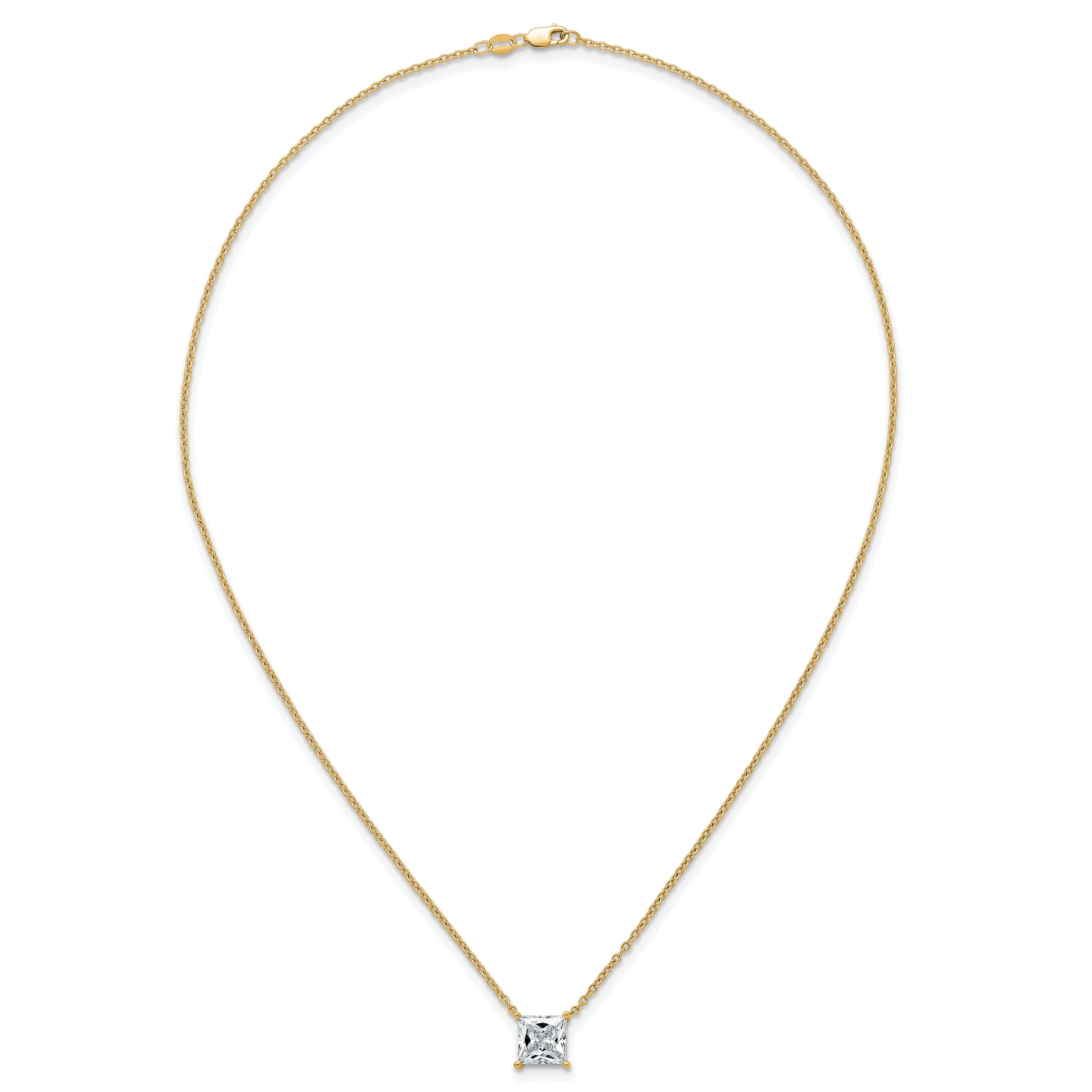 14k 3 carat Certified Lab Grown Diamond VS+ F+ Princess Complete Four Prong 18 inch Pendant Necklace