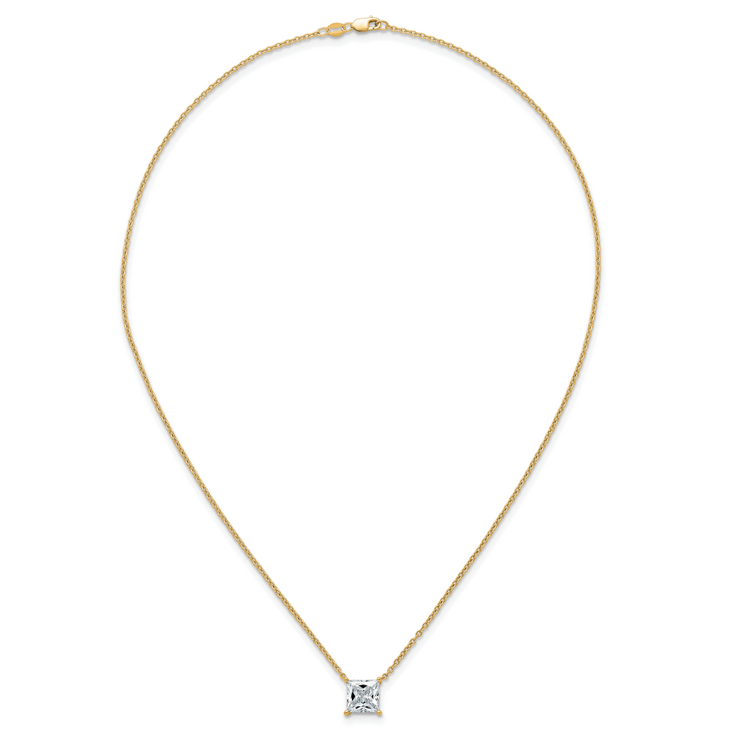 14k 3 carat Certified Lab Grown Diamond VS+ F+ Princess Complete Four Prong 18 inch Pendant Necklace
