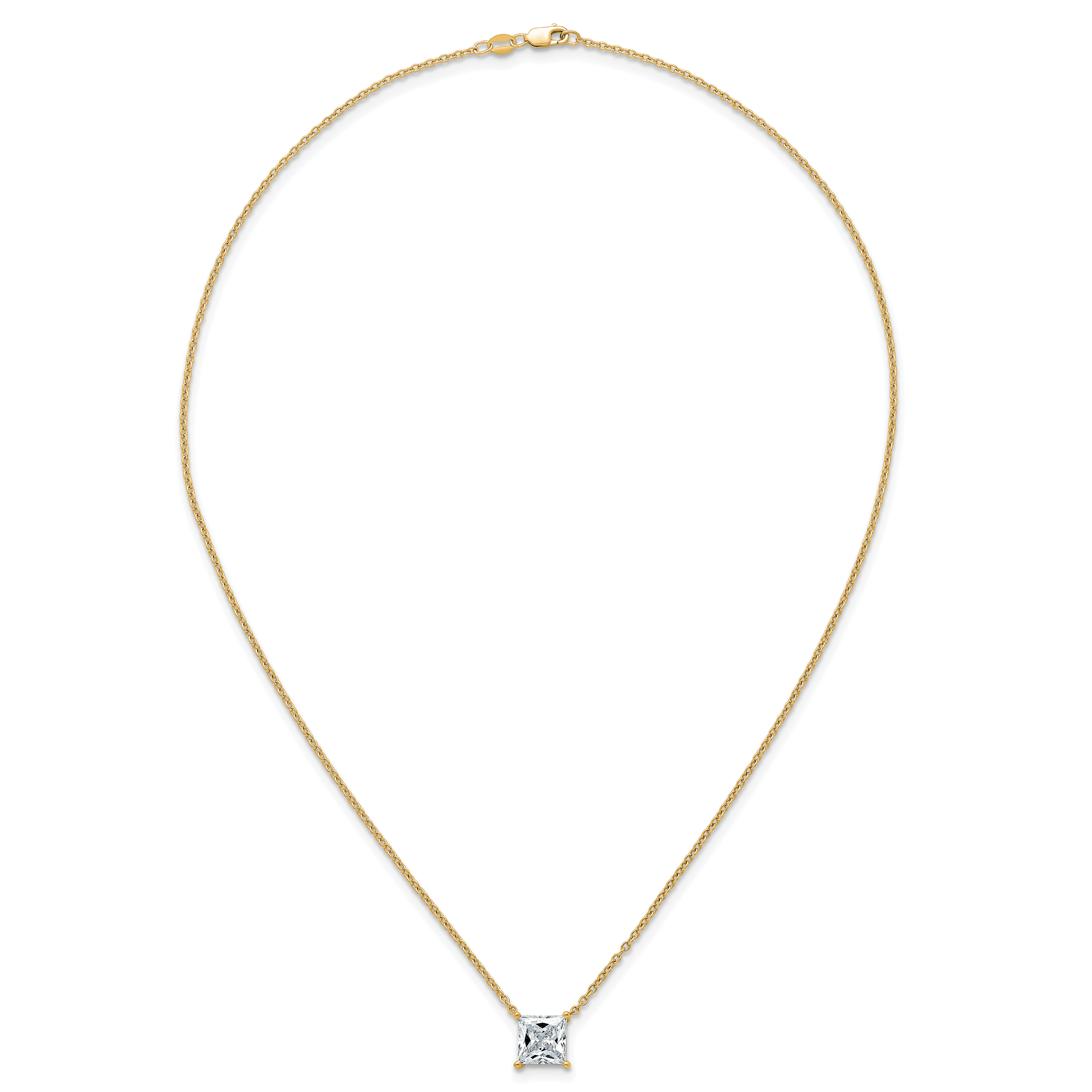 14k 3 carat Certified Lab Grown Diamond VS+ F+ Princess Complete Four Prong 18 inch Pendant Necklace