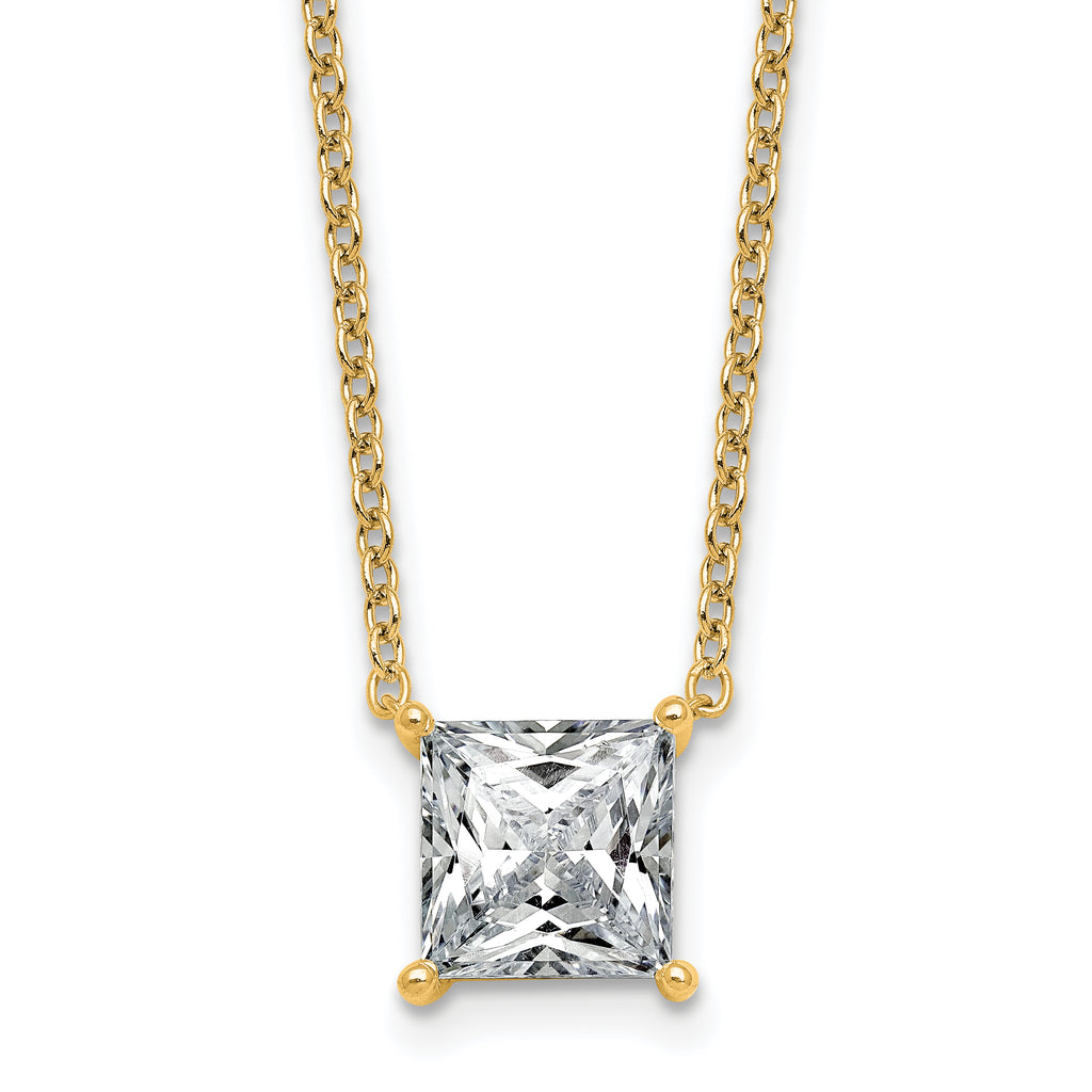 14k 3 carat Lab Grown Diamond VS+ F+ Princess Complete Four Prong 18 inch Pendant Necklace