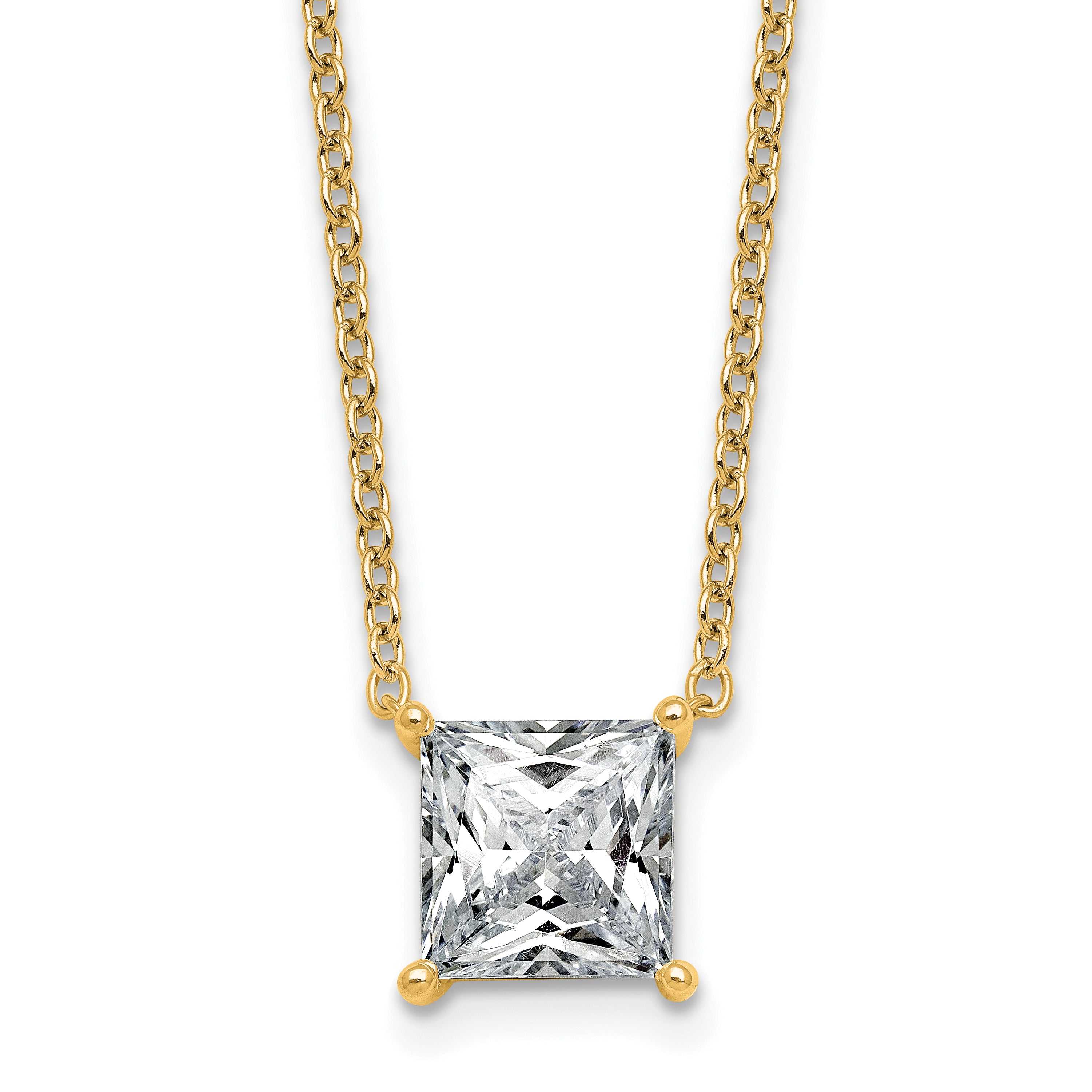 14k 3 carat Lab Grown Diamond VS+ F+ Princess Complete Four Prong 18 inch Pendant Necklace