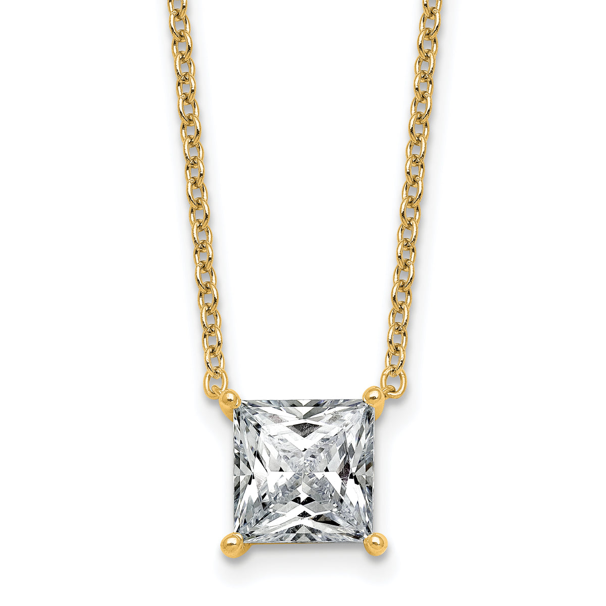 14k 3 carat Certified Lab Grown Diamond VS+ F+ Princess Complete Four Prong 18 inch Pendant Necklace