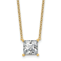 14k 3 carat Certified Lab Grown Diamond VS+ F+ Princess Complete Four Prong 18 inch Pendant Necklace