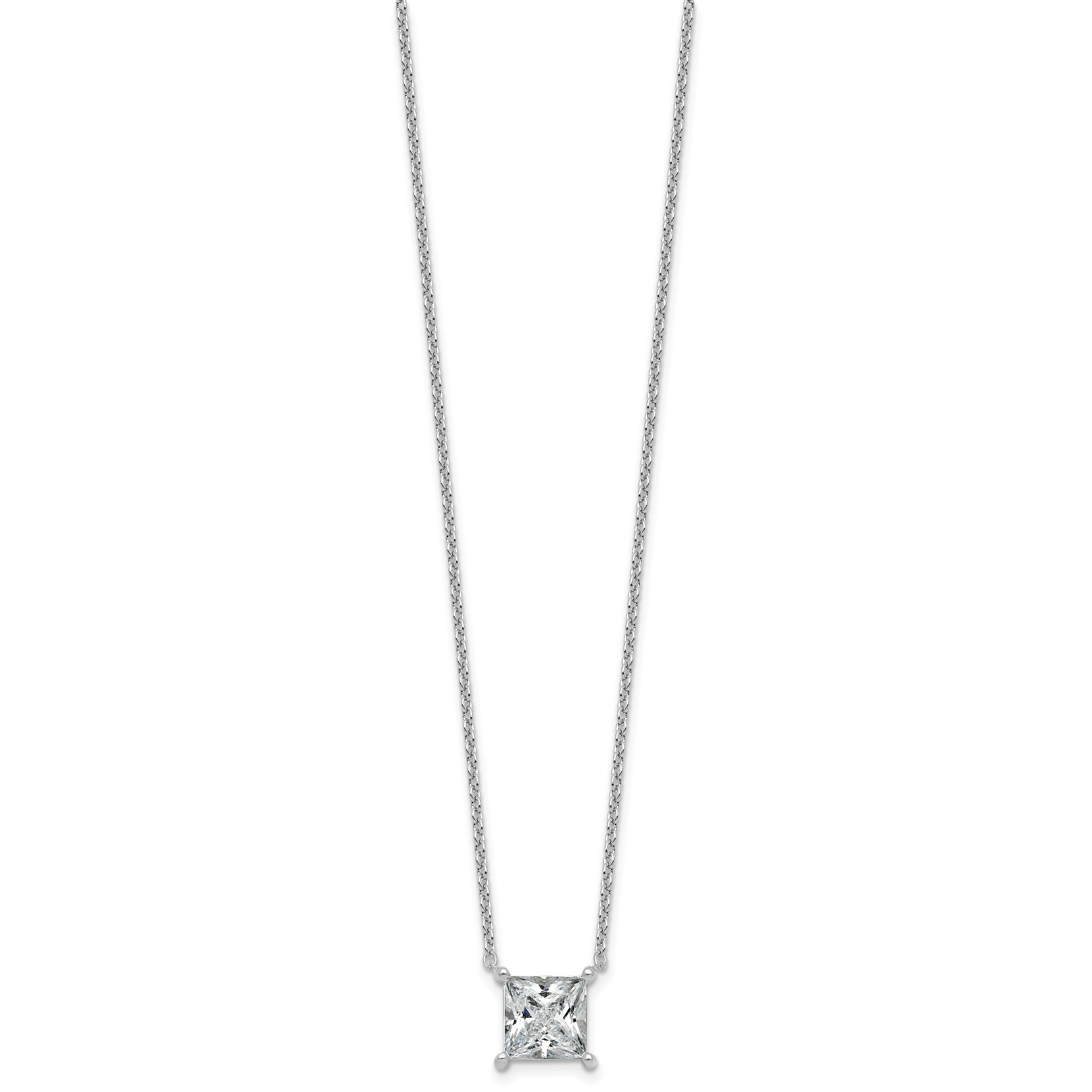14k White Gold 3 1/2 carat Certified Lab Grown Diamond VS/SI+ G+ Princess Complete Four Prong 18 inch Pendant Necklace