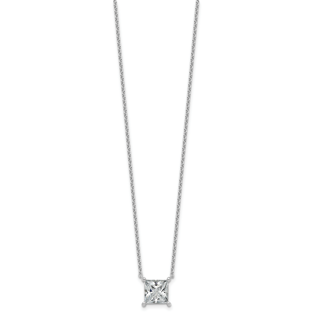 14k White Gold 3 1/2 carat Certified Lab Grown Diamond VS/SI+ G+ Princess Complete Four Prong 18 inch Pendant Necklace