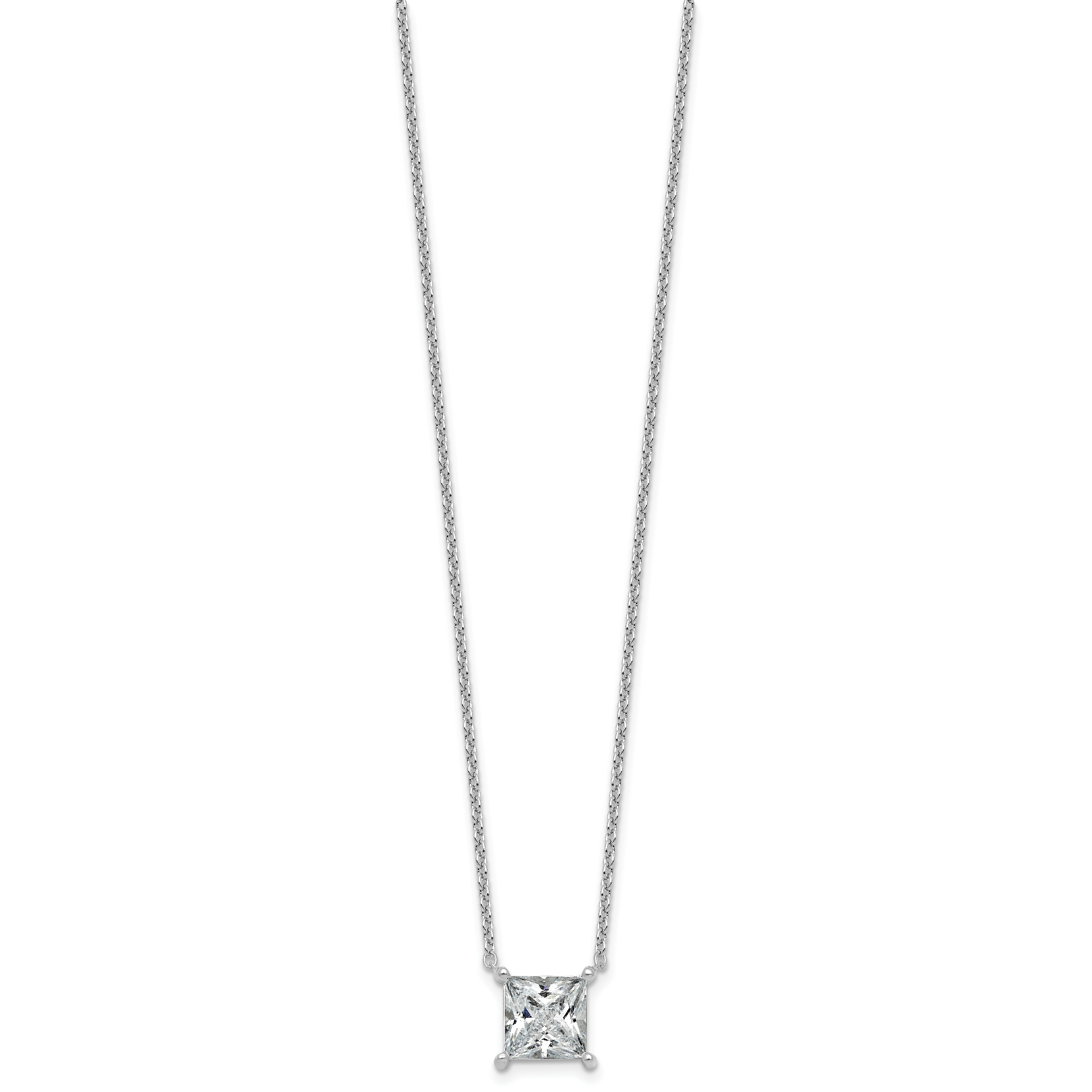 14k White Gold 3 1/2 carat Certified Lab Grown Diamond VS/SI+ G+ Princess Complete Four Prong 18 inch Pendant Necklace