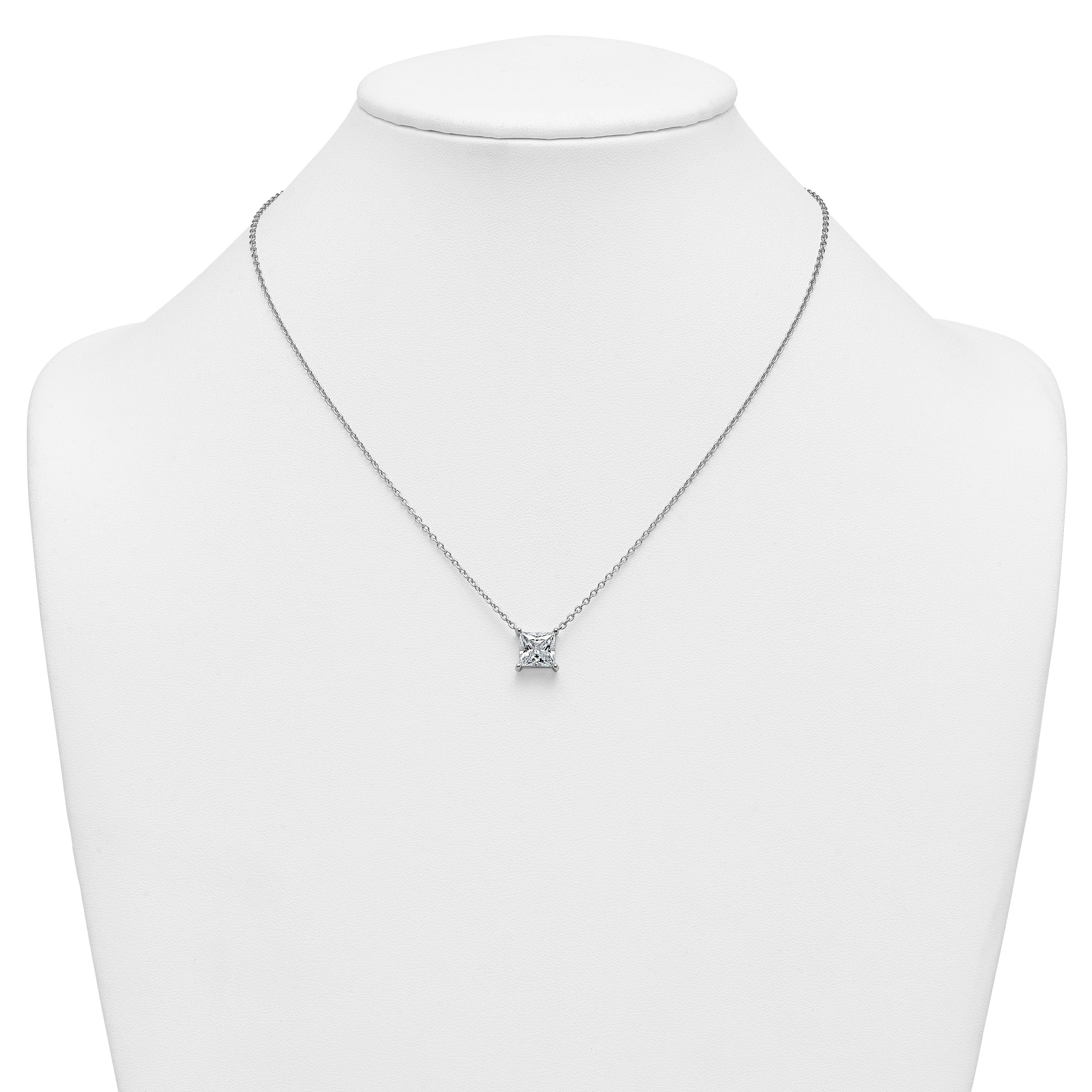 14k White Gold 3 1/2 carat Certified Lab Grown Diamond VS/SI+ G+ Princess Complete Four Prong 18 inch Pendant Necklace