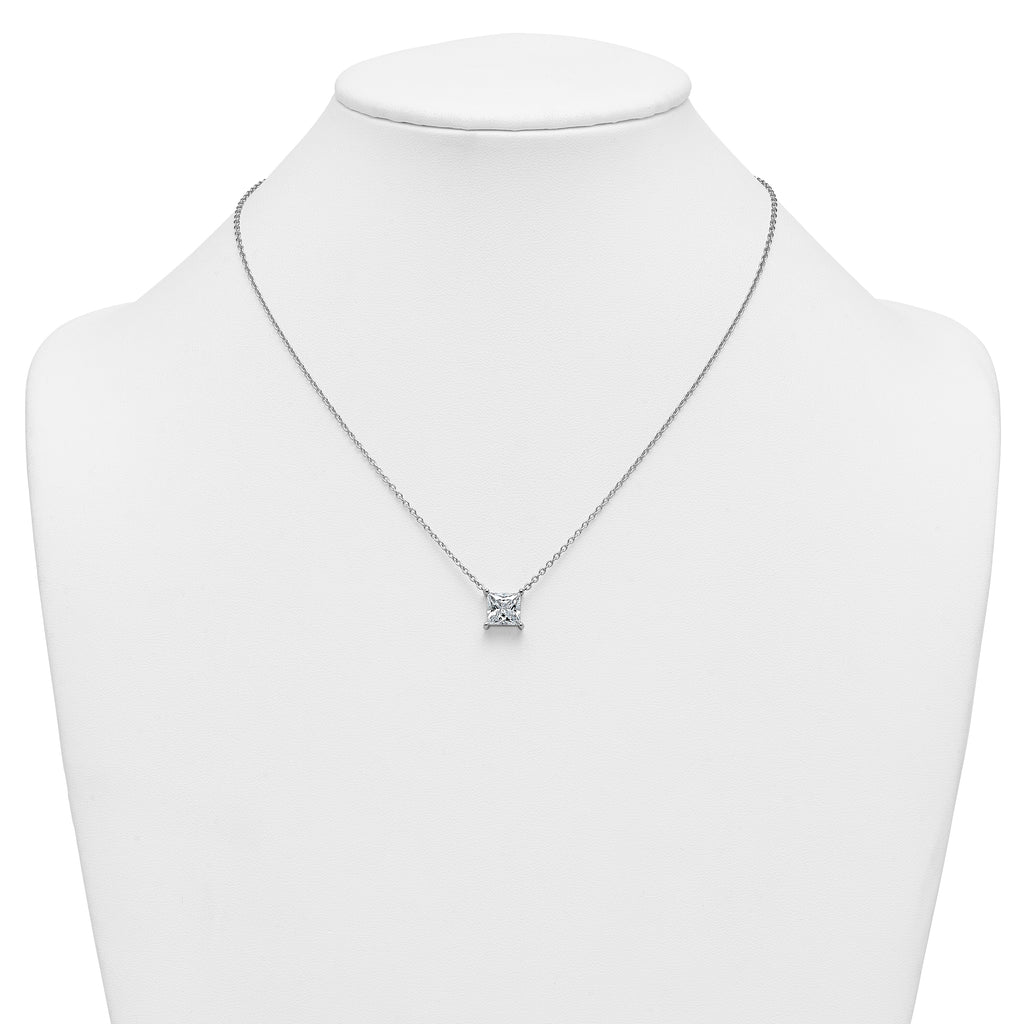 14k White Gold 3 1/2 carat Certified Lab Grown Diamond VS/SI+ G+ Princess Complete Four Prong 18 inch Pendant Necklace