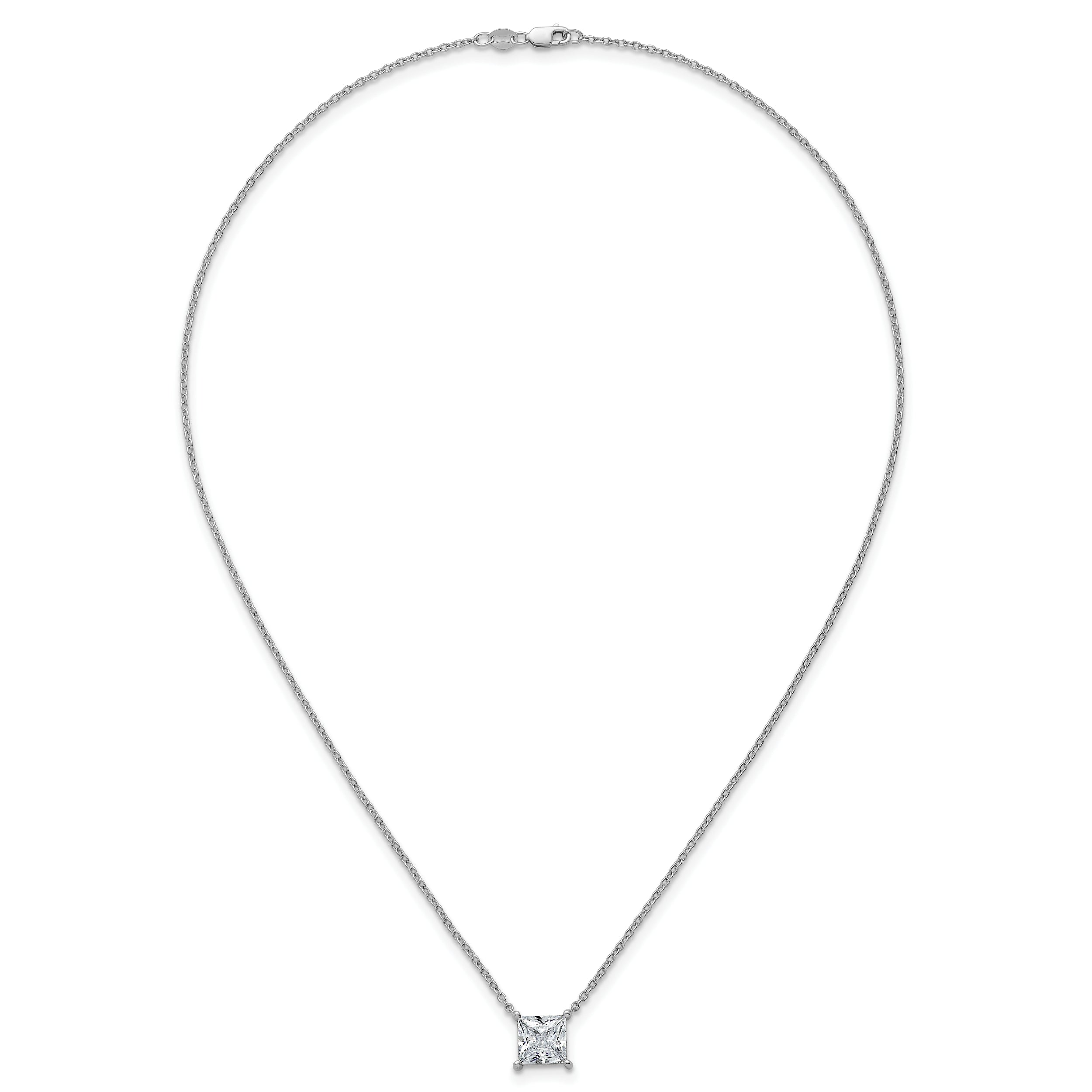 14k White Gold 3 1/2 carat Lab Grown Diamond VS/SI+ G+ Princess Complete Four Prong 18 inch Pendant Necklace